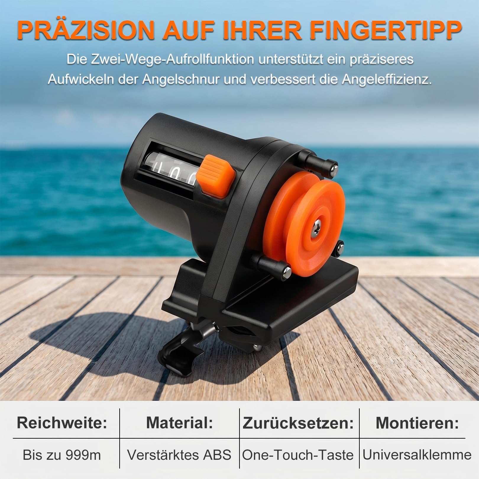 Angelschnur Zähler Für Sea Fishing,SchnurspulgeräT Angeln,Tackle Bidirectional Counting Fishing Line Depth Gauge Tool,0-999m Längen Gauge ForzäHler,Kompatibel Mit Ruten Clip-On Rods Bis 2,5cm
