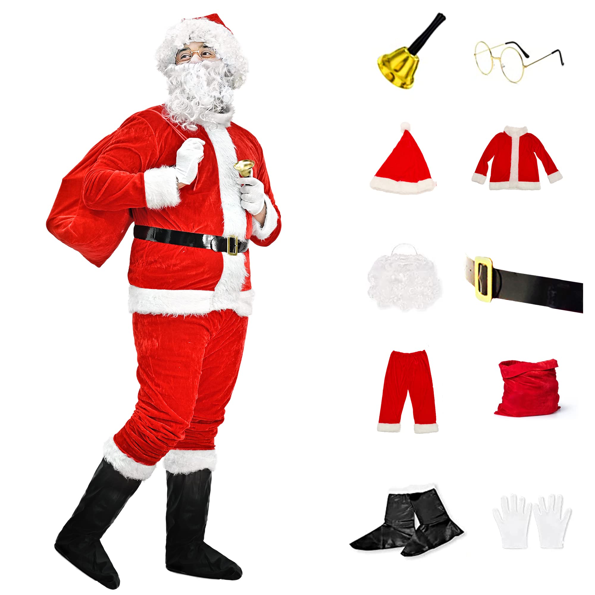 KatchOn Velvet Santa Suit Christmas Costume Adult 10 Pieces Santa