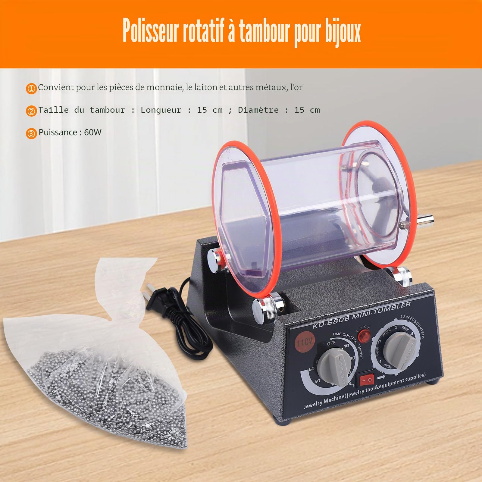 Polisseuse De Bijoux à Tambour Rotatif 3 Kg,Polisseuses Electriques Meuleuse à Billes,Polisseuse à Tambour,Polisseuse à Tambour De Broyage à Billes