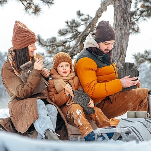 Miniatura 7 de Botella de agua caliente (2 litros), paquete de 2 bolsas de agua caliente para aliviar el dolor, calambres menstruales, cuello y hombros, paquete de
