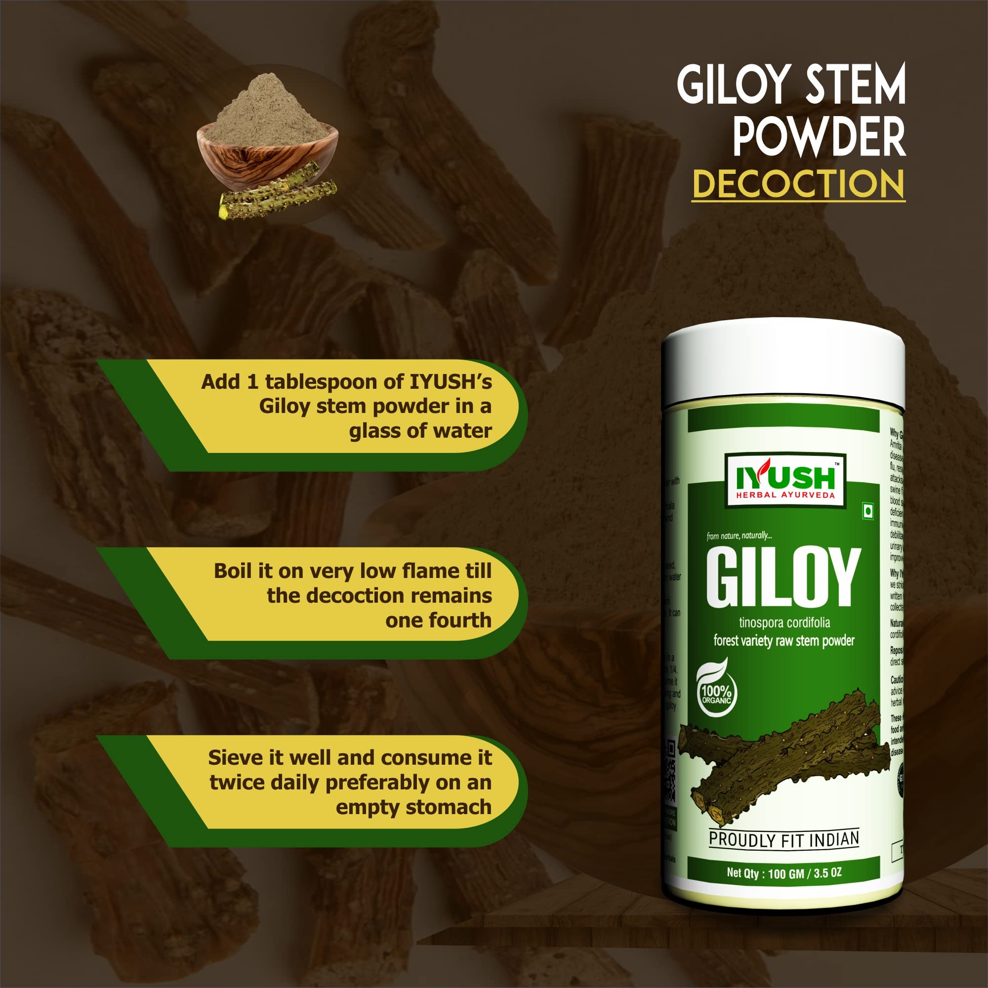 IYUSH Herbal Ayurveda Giloy Powder ,100gm , Pack of 2 3