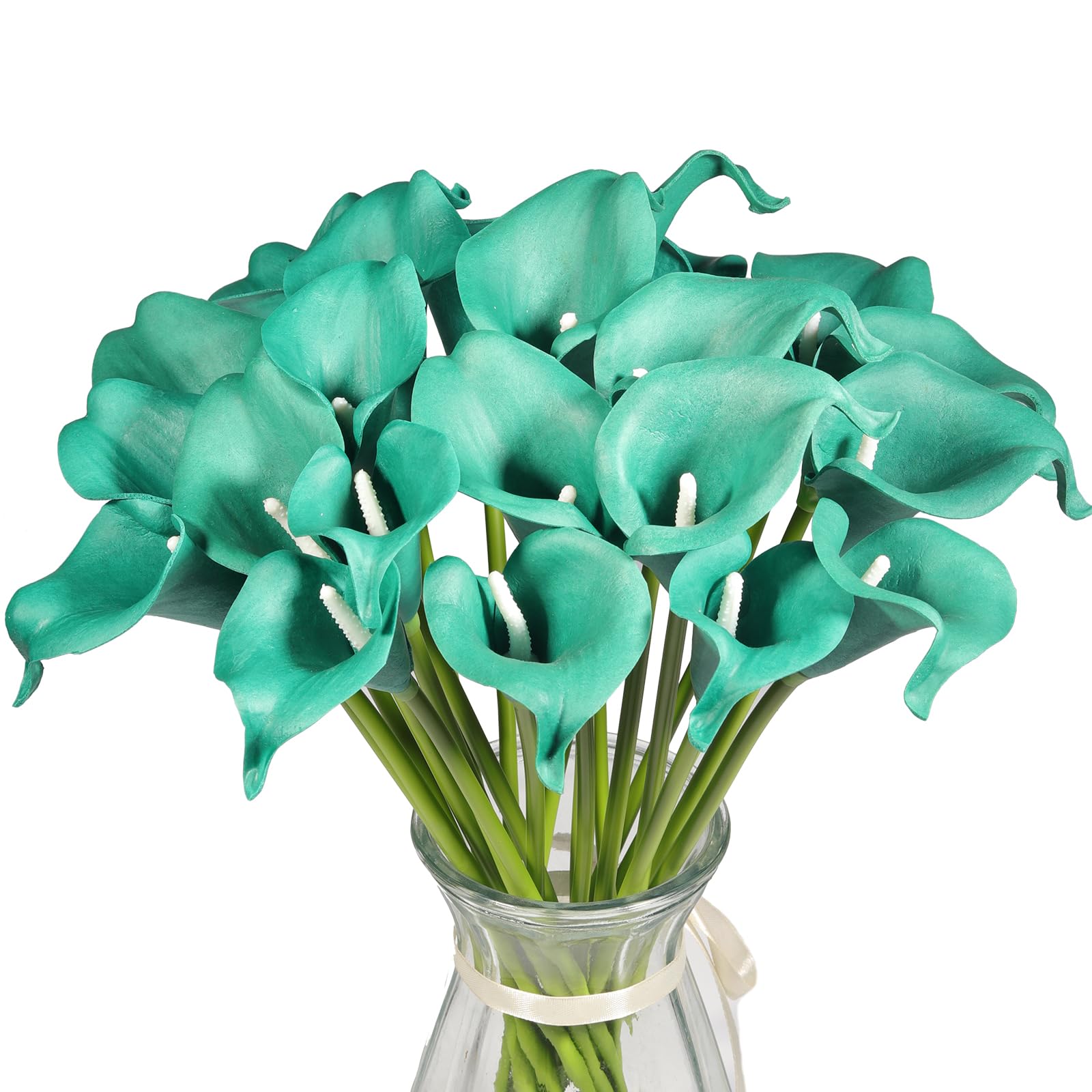 Jdsour20pcs Artificial Calla Lily Bridal Wedding Bouquet PU Latex Real Touch Flowers for Home Kitchen & Wedding Decorations-Peacock Blue