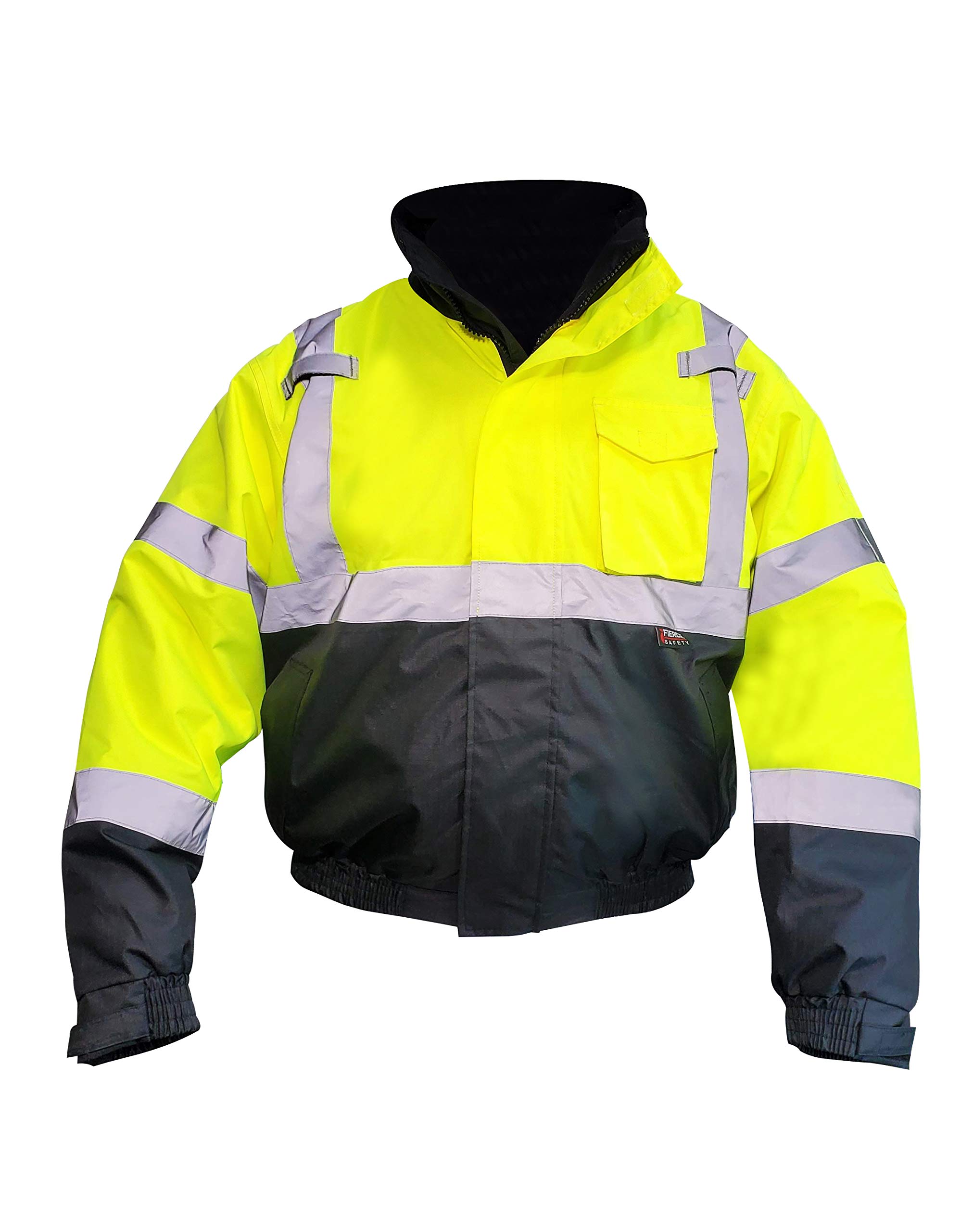 Fierce Safety JA400G 3 in 1 Superior Hi Vis Class 3 Bomber Jacket | 100percent polyester | Intense Visibility | Water Resistant | Lightweight and Comfort | Size M, Silver