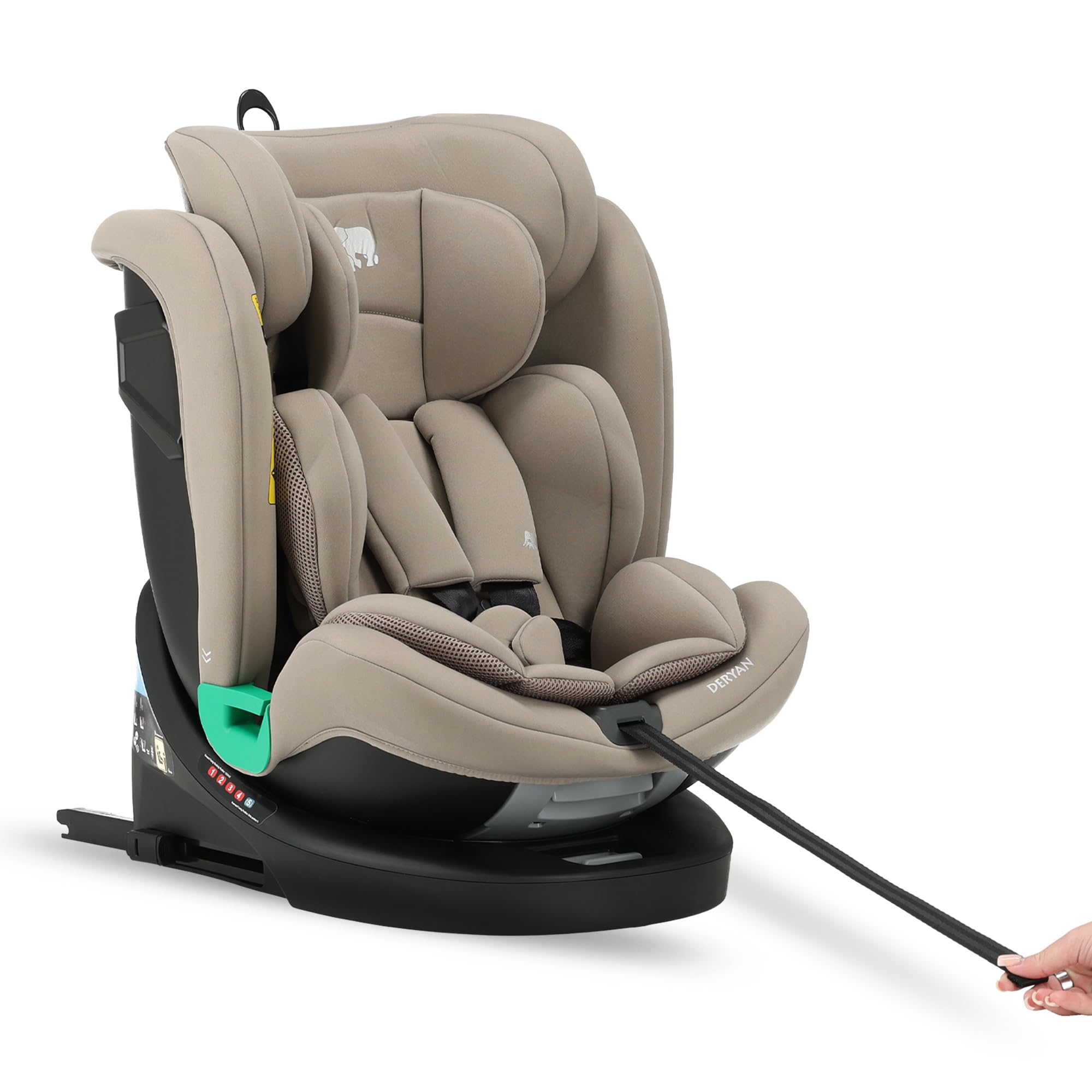 Deryan Colin i-Size Kindersitz 40-150 cm - Gruppe 0+/1/2/3, Drehbarer Autositz 360°, 0-12 Jahre (0-36 kg), Isofix, Gurtbefestigung, Seitenaufprallschutz, Verstellbare Kopfstütze (Nougat)