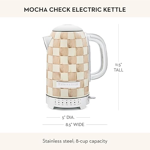 Miniatura 4 de MACKENZIE-CHILDS Hervidor eléctrico, tetera de acero inoxidable, marrón y blanco Mocha Check