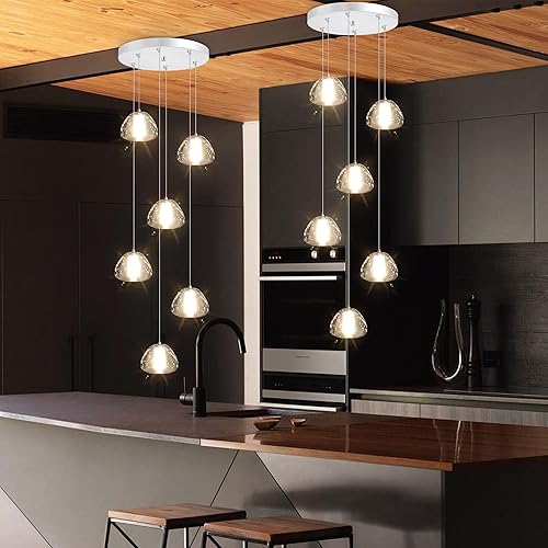 Miniatura 6 de Mini iluminación colgante para isla de cocina, 6 luces, candelabros modernos, luces LED de burbujas de cristal, luces colgantes de techo para
