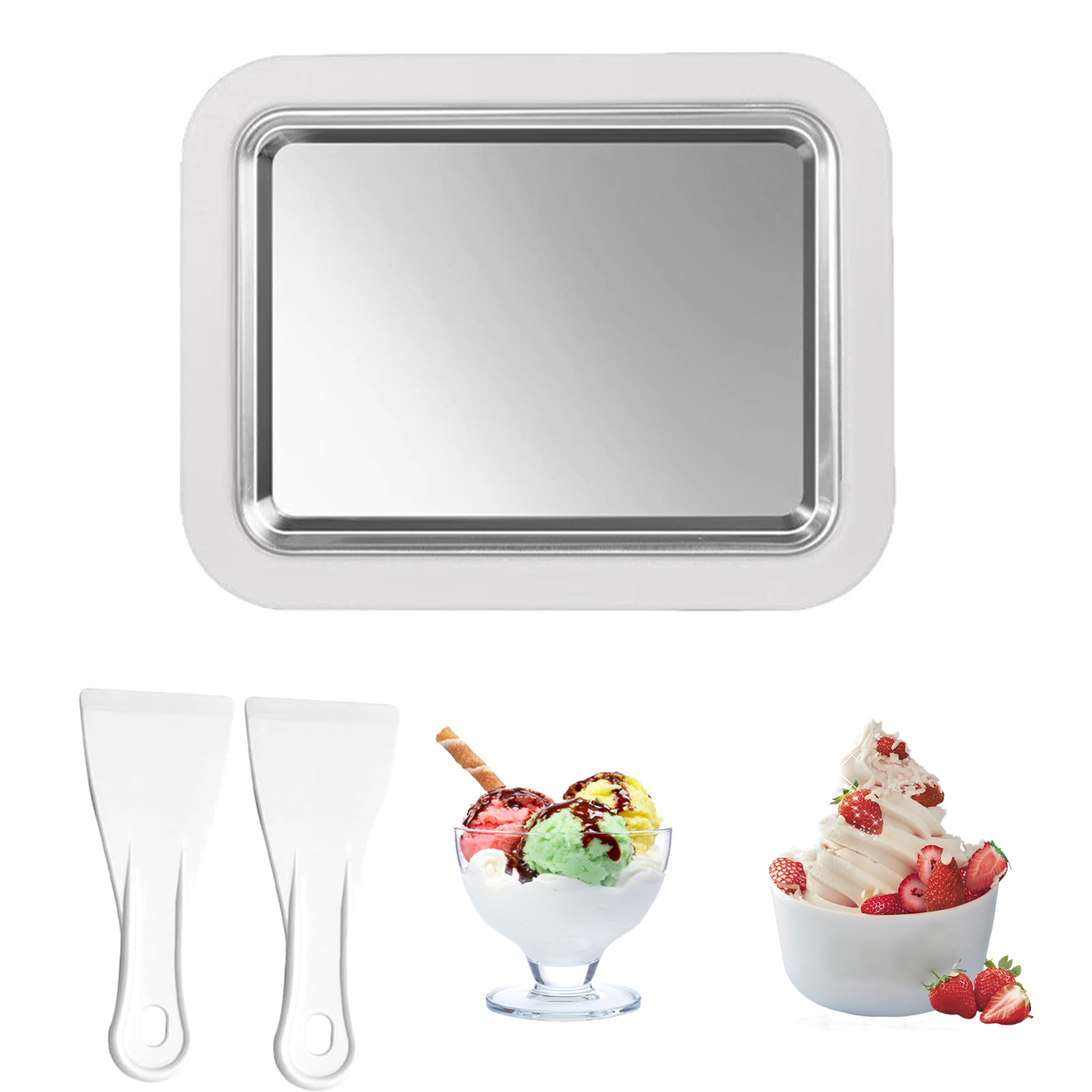 Guijinhao Rolled Ice Cream Maker Kit, DIY Ice Cream Roller Freezable Tray with 2 Scrapers for Homemade Rolled Frozen Yogurt Gelato Home Family (C66-1)
