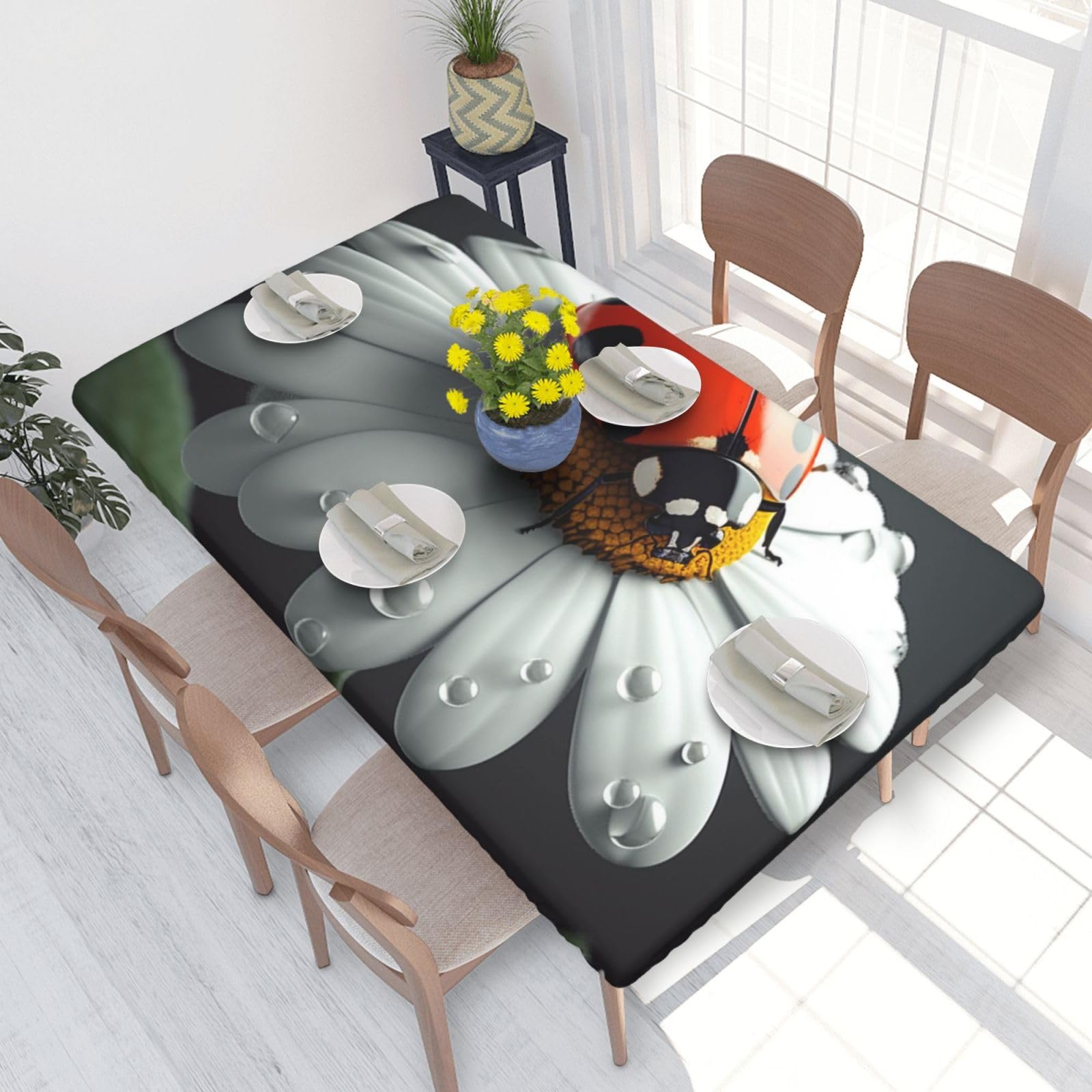 DCARSETCV Ladybug Printed 4FT Waterproof Tablecloth with Elastic Edged Protect & Decor Your Table, Oil-proof Washable Table Cloth Cover for Dinner Picnic Party
