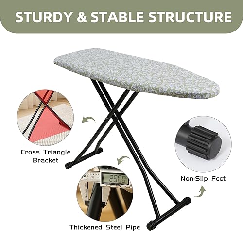 Miniatura 3 de Tabla de planchar plegable de altura ajustable con almohadilla de hierro, cubierta resistente al calor, tubo de acero grueso, tabla de hierro