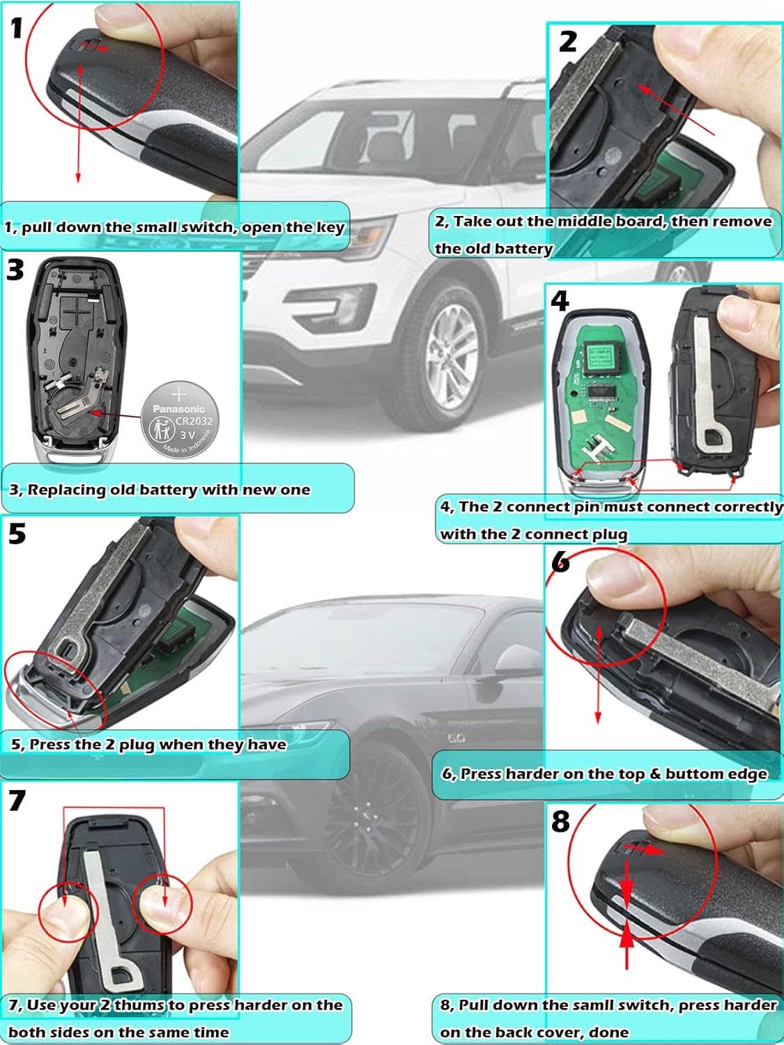 Smart Key for Ford Lincoln 2013-2017, Alliskeys 5-Button Proximity Key Fob Replacement for Ford Mustang Fusion Explorer Edge Lincoln Nautilus MKC MKX MKZ 2013-2017 M3N-A2C31243300 164-R7989