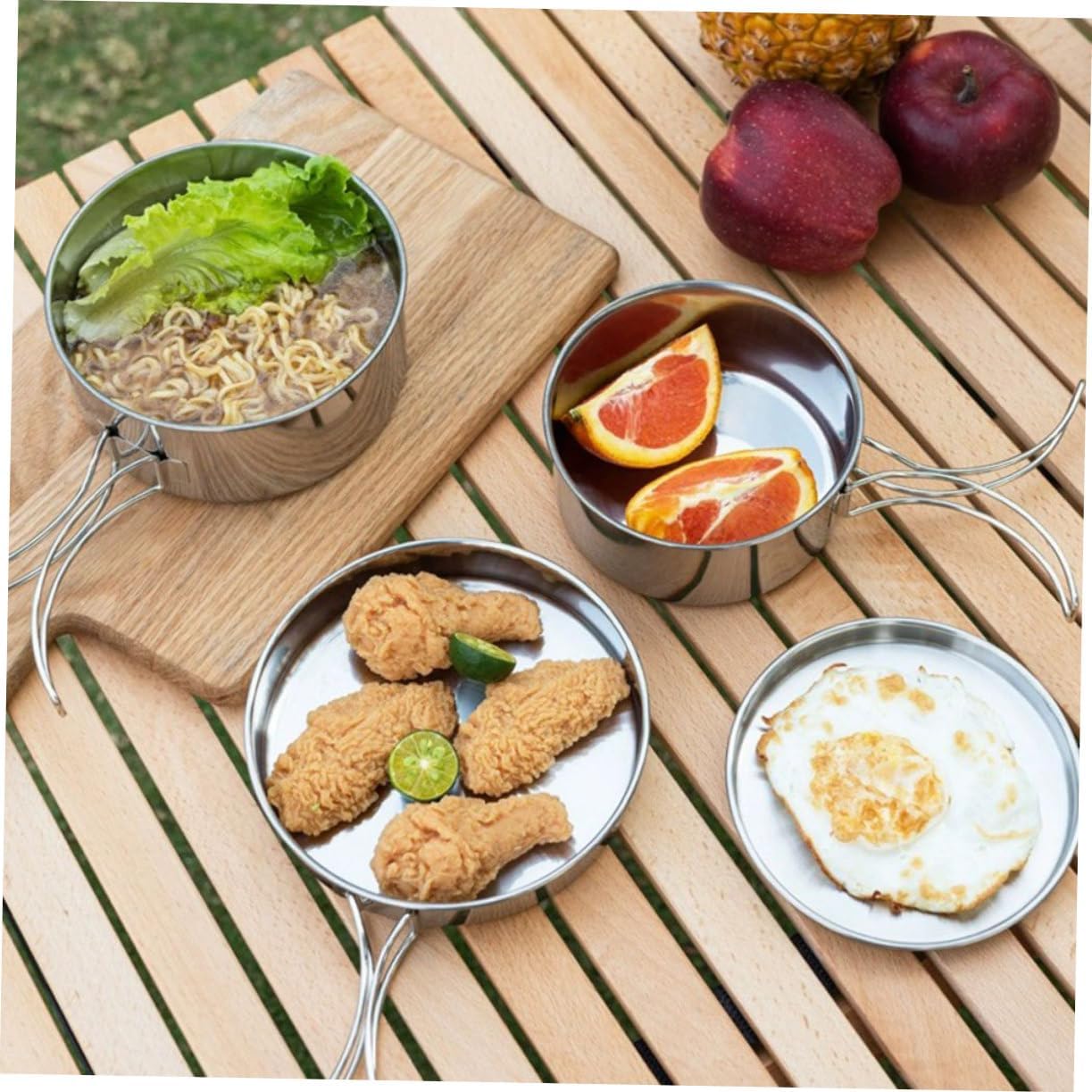 1set Portable Stainless Steel Camping Cookware Outdoor for Hiking Fishing and Camping Easy to Clean Compact Design for Outdoor Adventures