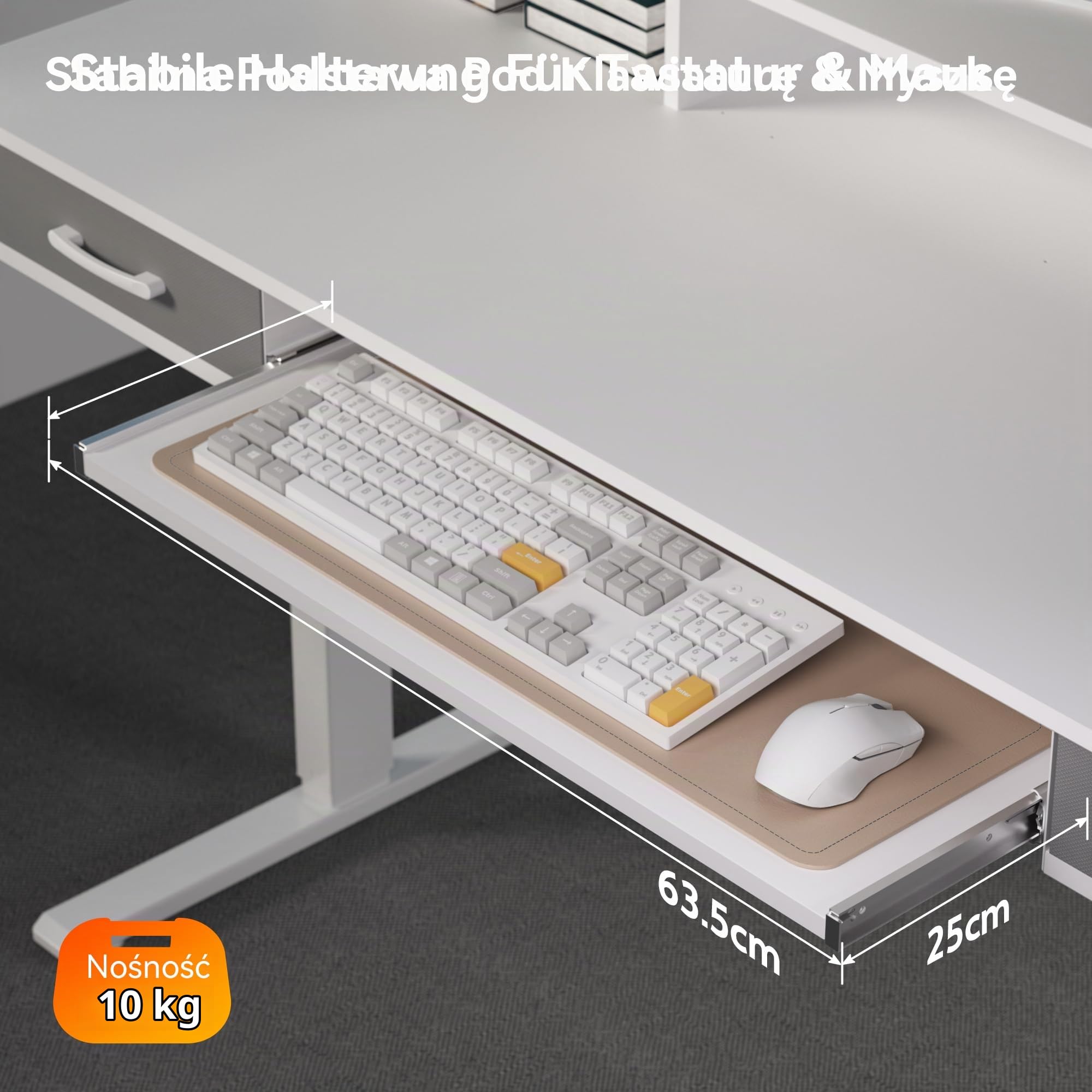 WALKINGDESK Höhenverstellbarer Schreibtisch 160 x 60 cm, Weiß | Elektrischer Stehschreibtisch mit Tastaturablage, 2 Schubladen, Computertisch mit Monitorständer für Homeoffice