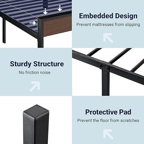 Miniatura 65 de Allewie Base de cama de plataforma tamaño King con cabecera y estribo de madera, soporte de 12 listones de metal resistente, no necesita somier,