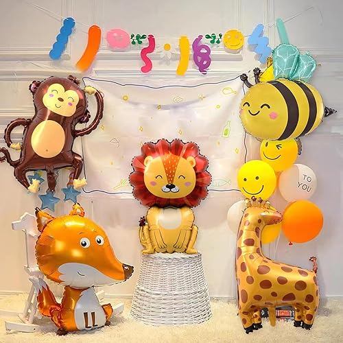 Miniatura 6 de Globos de animales de safari en la selva, 30 piezas de helio mixto de helio, adorable vaca, tigre, león, mono, cebra, jirafa, globos en forma de