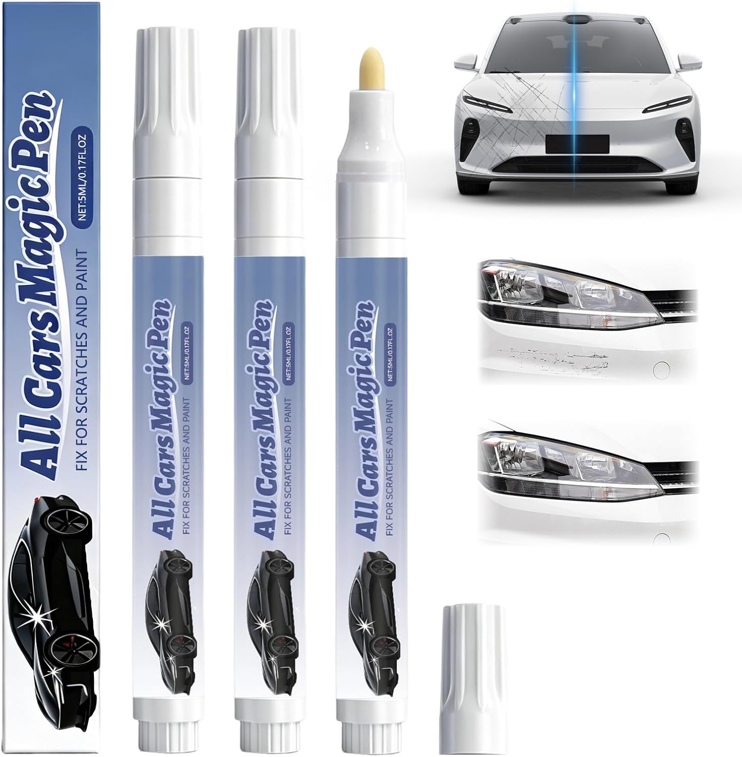 3Pcs Magic Car Scratch Remover Pen, 2026 new Universal Car Touch Up Pen, Car Paint Repair Pen, Portable Auto Scratch Remover, Suitable for Minor Scratches, Blemishes, Swirl Marks, and Issues on Car Paint