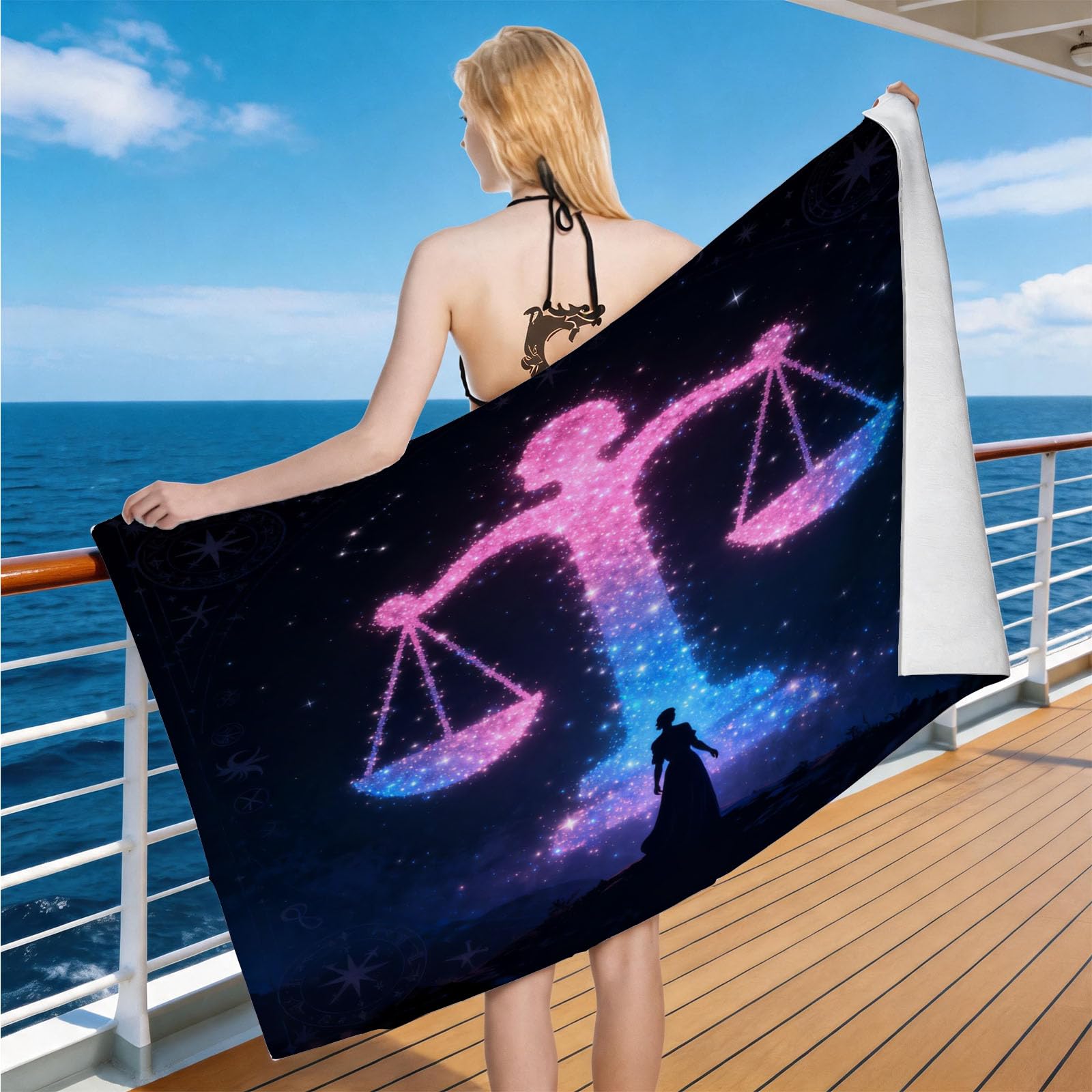Hongduo Microfiber Quick Dry Beach Towel Libra, 3D Starry Sky Beach Towels Absorbent Fast Drying Bath Towels, Travel Camping Gym Swimming Bathroom (80x160cm)
