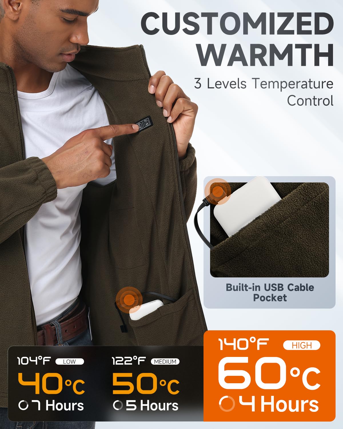 LABEWVI - Chaleco calefactor para hombre, con batería incluida, 10000 mAh, forro polar C1