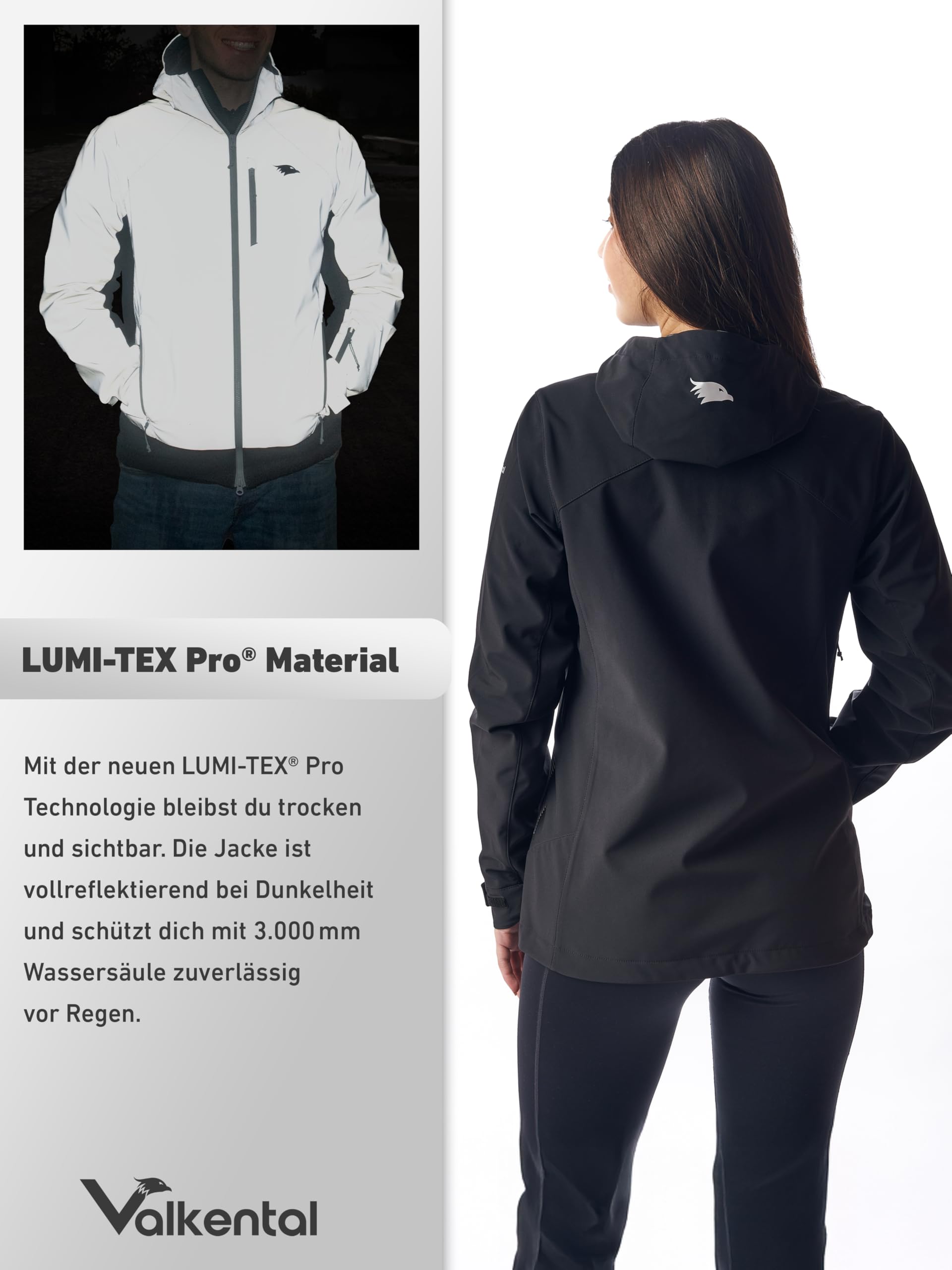 Valkental® Reflektierende Funktionsjacke [Das Original] - Damen - Wasserabweisend & Winddicht | Doppel Reißverschluss | Geeignet als Laufjacke, Fahrradjacke & Übergangsjacke | VERTEX Jacke