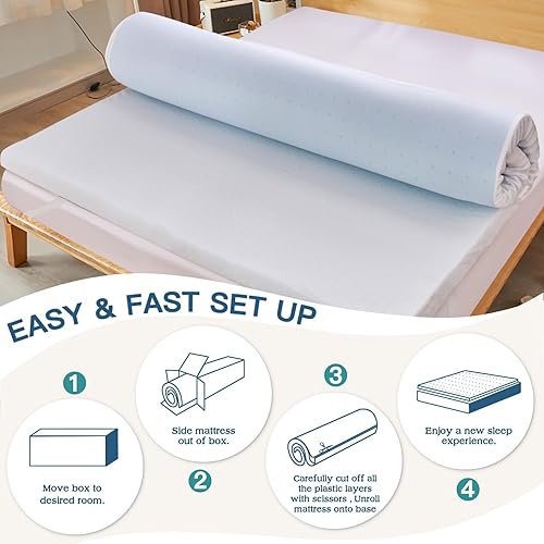 Miniatura 9 de Airensky - Cubrecolchón de 2 pulgadas de espuma viscoelástica con infusión de gel refrescante de alta densidad tamaño King (76"x80") con cubierta