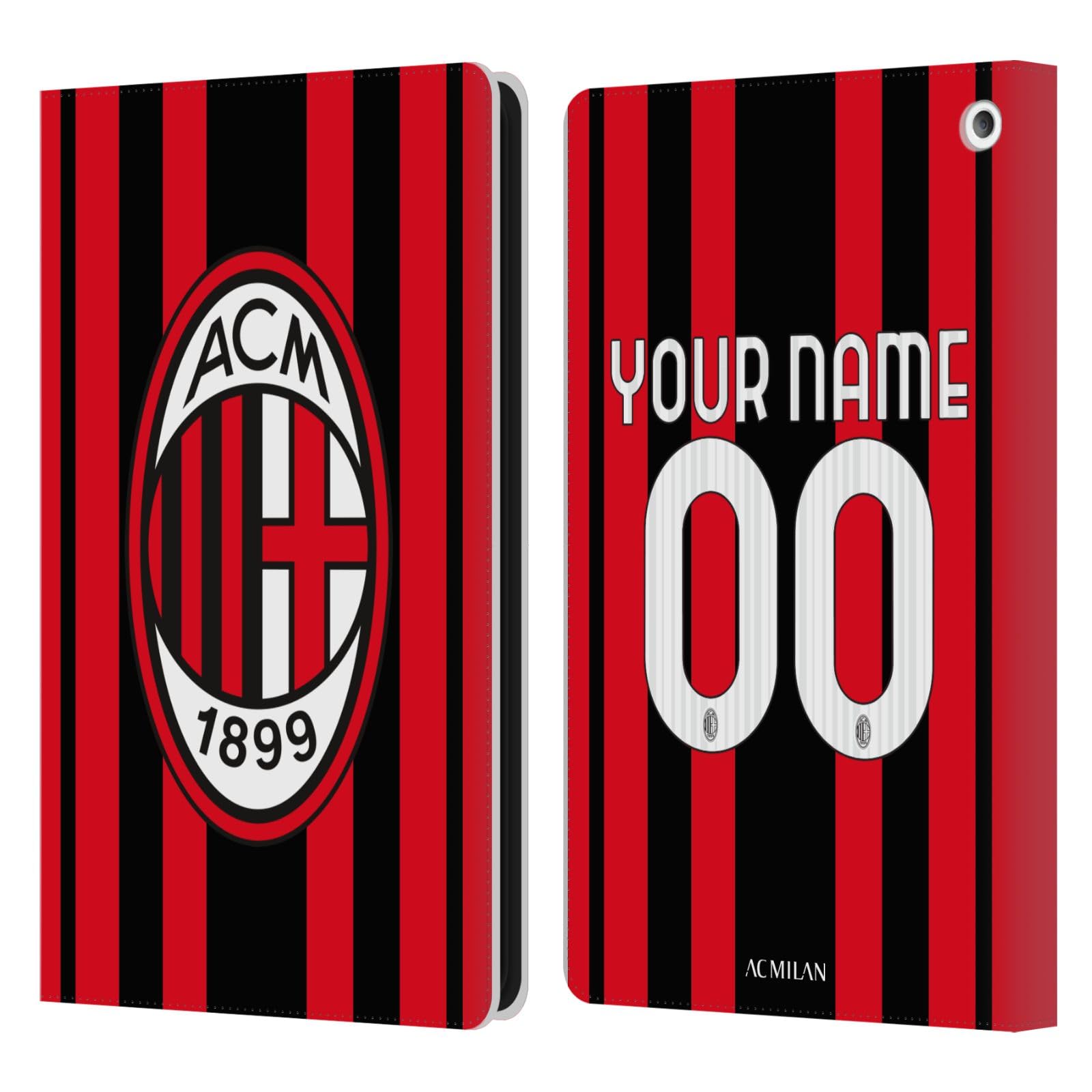 Head Case Designs Officially Licensed Custom Customized Personalized AC Milan Home 2022/23 Kit Leather Book Wallet Case Cover Compatible with Fire HD 8/Fire HD 8 Plus 2020
