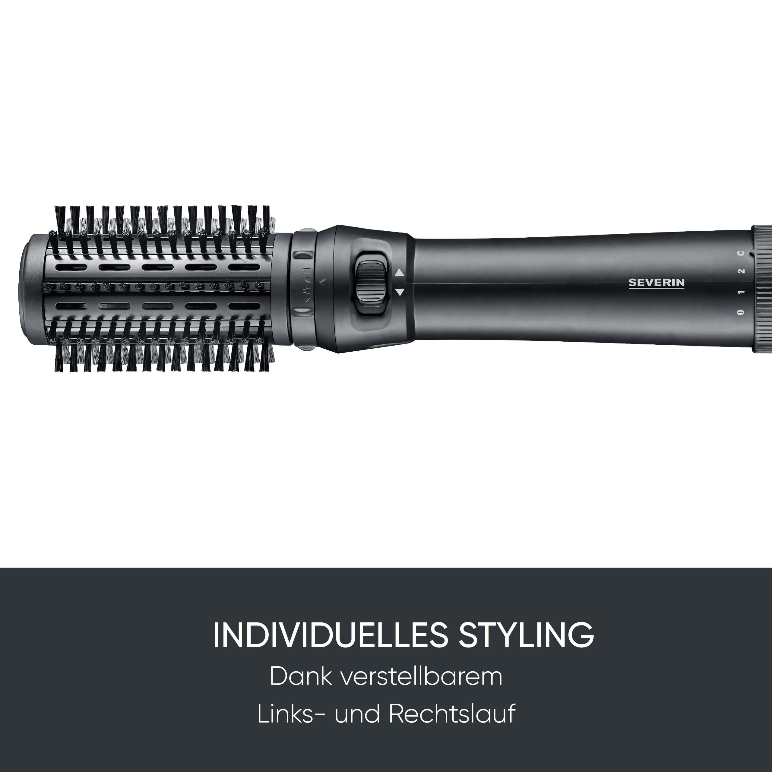 Severin Warmluftbürste rotierend, Föhnbürste mit 2 Aufsätzen (40mm und 50mm), 2 Temperatureinstellungen, Kaltstufe, Styling-Bürste, Keramik-Keratin-Beschichtung, 1000W, schwarz, WL 0241