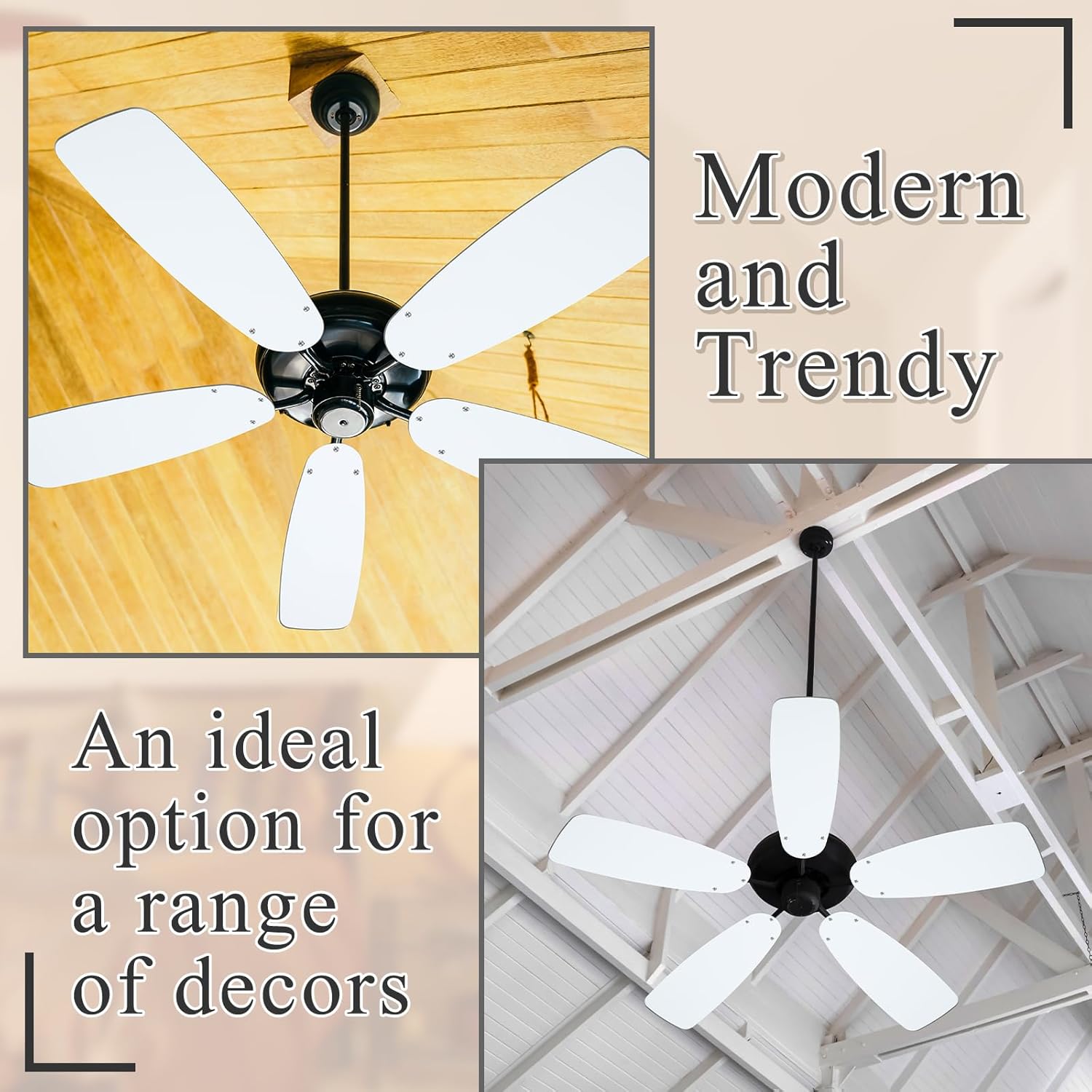 5 Pack Replacement Fan Blades for 42"/52" Ceiling Fan Waterproof Blades Replacement for Broken Substitution Replacing Summer(White)