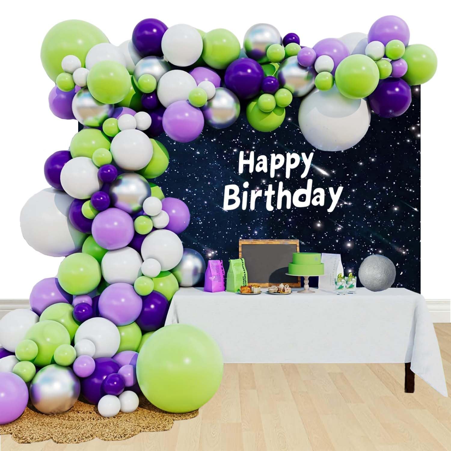Party Decoration Set Purple Green White Balloons Garland Arch Kit Light Theme Birthday Party Supplies