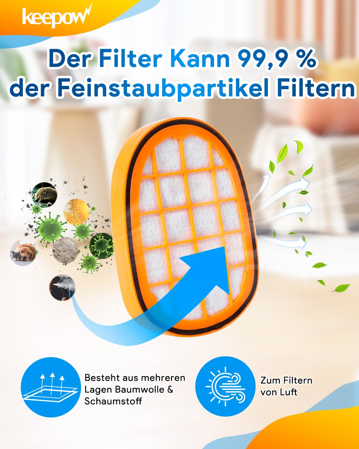 Keepow 8 Filter für Philips SpeedPro Max Aqua Akkusauger, Kompatibel mit Philips XC8045 Filter und 8000 Series Aqua Plus, Waschbarer Staubsauger Filter für FC6812 FC6813 FC6822 FC6823 FC6826 FC6723/01