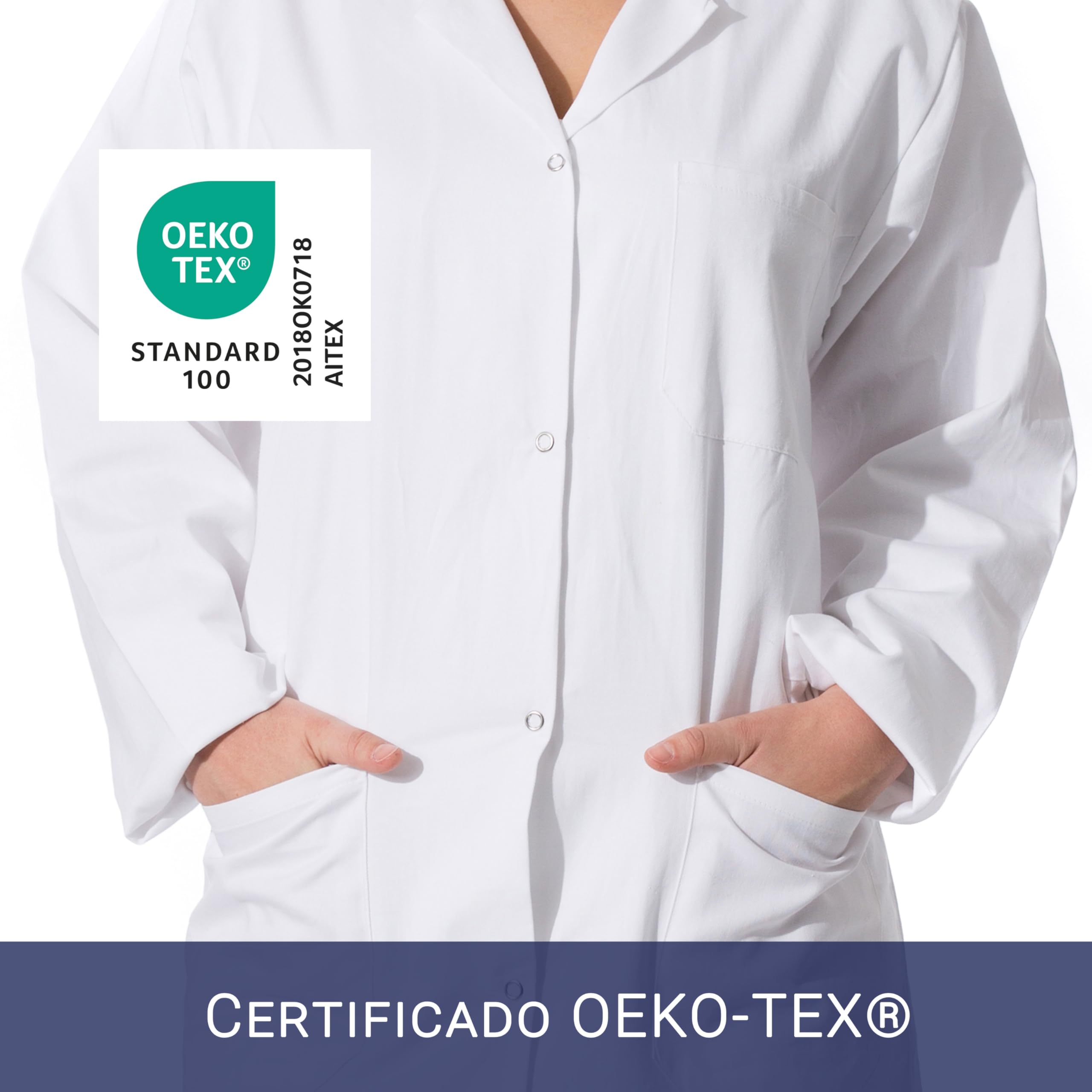 ZOLLNER Bata de laboratorio larga para mujer - Bata médica con prácticos bolsillos y botones a presión - Algodón - Tallas 34-50 - Lavable hasta 95 °C - Certificado Oeko Tex®, 141