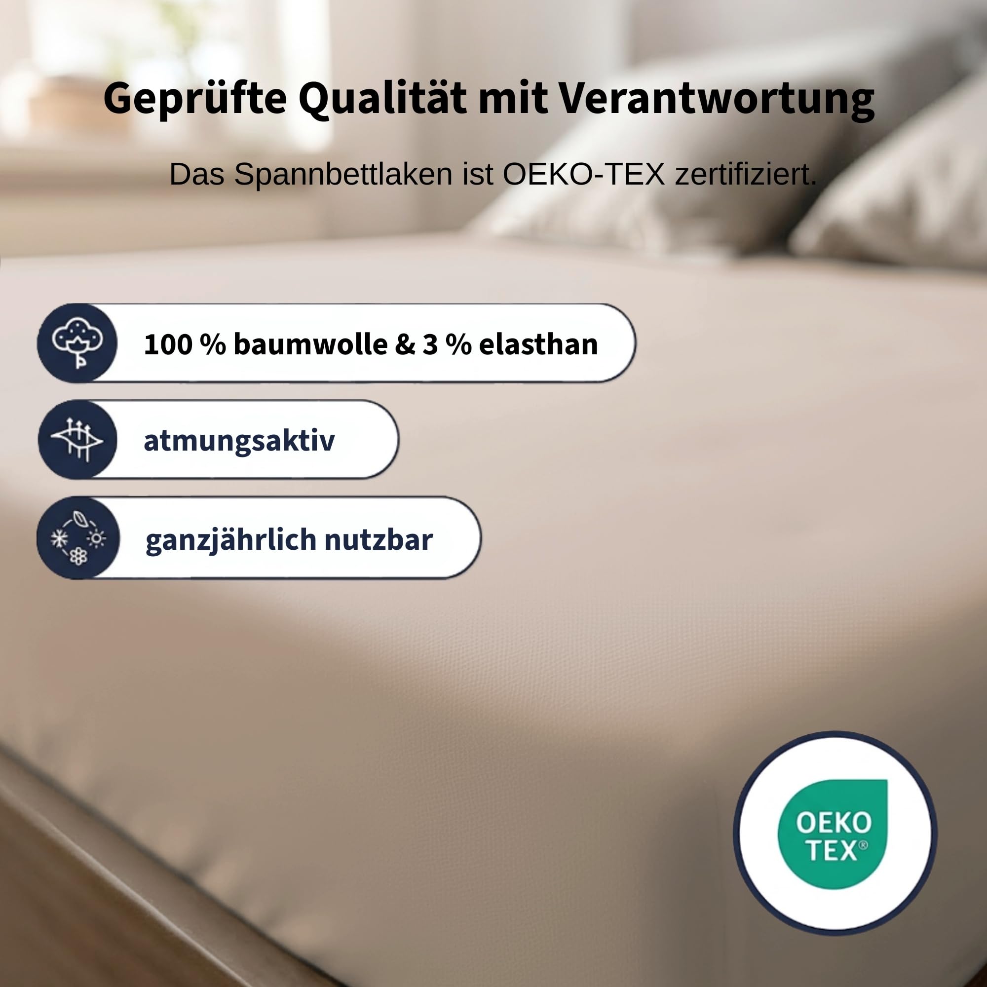 bugatti Spannbettlaken 180x200-200x200 cm- 97% Baumwolle und 3% Elasthan, Matratzenhöhe bis 25 cm, besonders weich & angenehm, Spannbetttuch beige