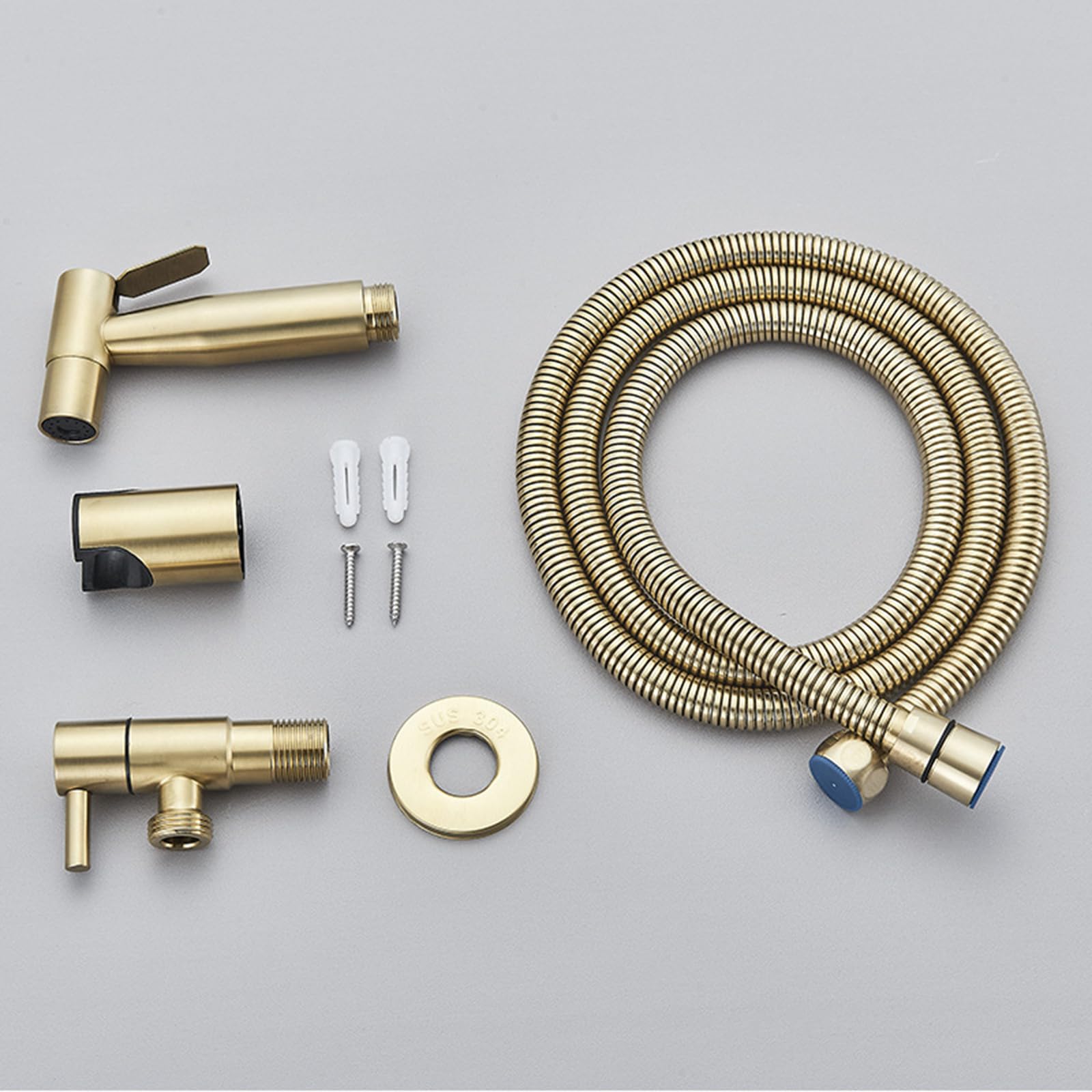 Grifo Portatil para Wc Kit Acero Inoxidable Juego de Ducha de Mano de Bidé para Higiene Personal,Oro Cepillado
