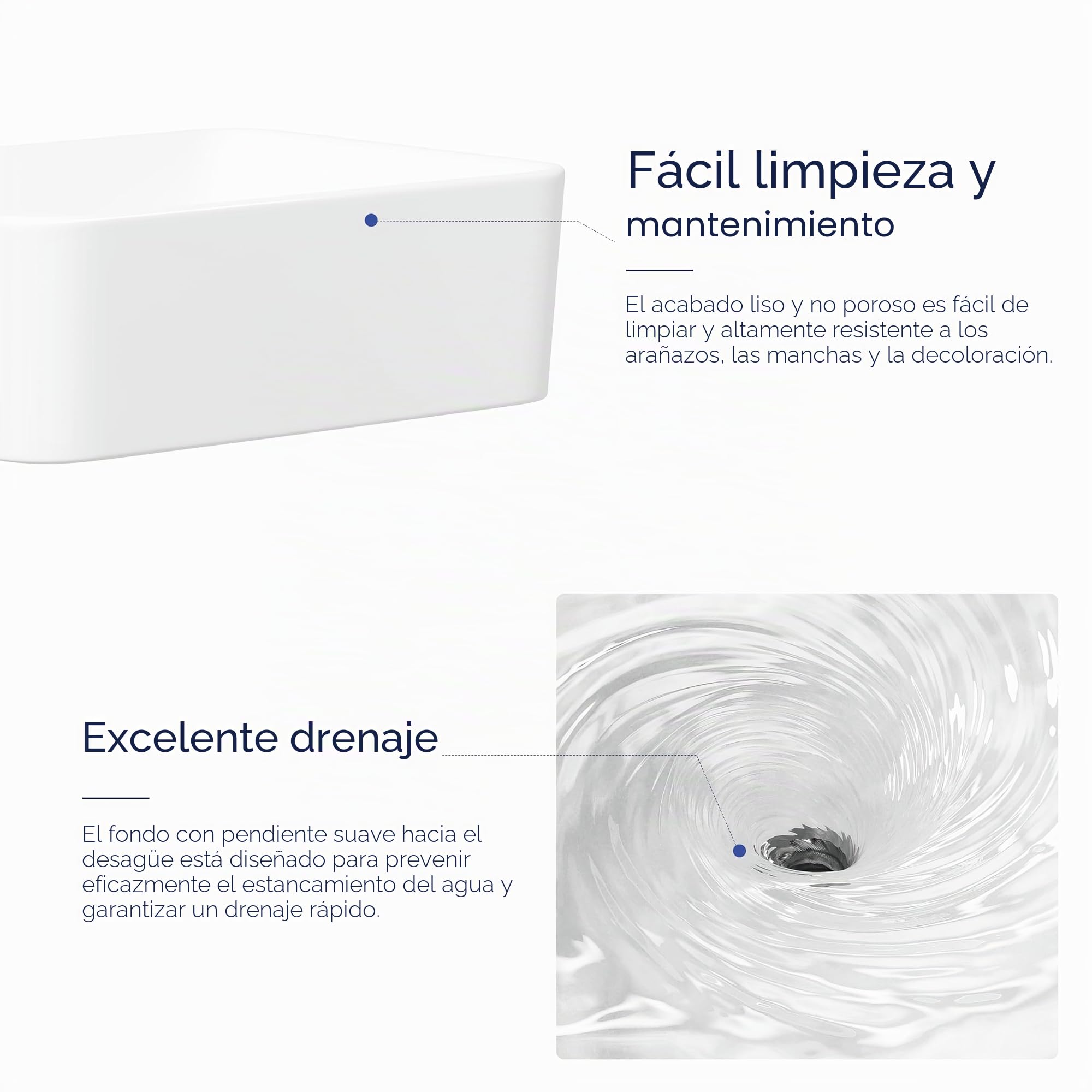 Eridanus Lavabo rectangular de cerámica para encimera de baño, moderno lavabo cuadrado de porcelana vítrea para tocador, color blanco brillante, 400 x 300 x 130 mm