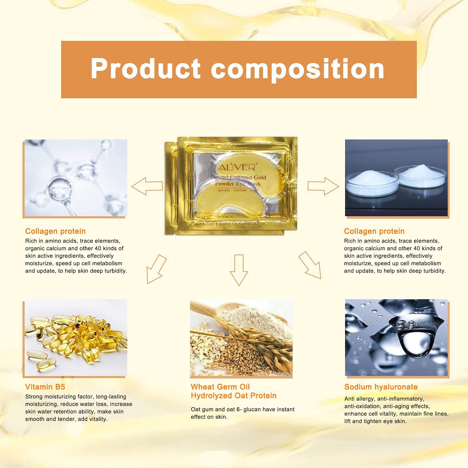 Maschera per Gli Occhi al Collagene in Gel di Cristallo Oro 24K 25 paia, Antietà e Rughe, Crema Idratante, per Rimuovere Borse Sotto Gli Occhi, Occhiaie, Occhi Gonfi