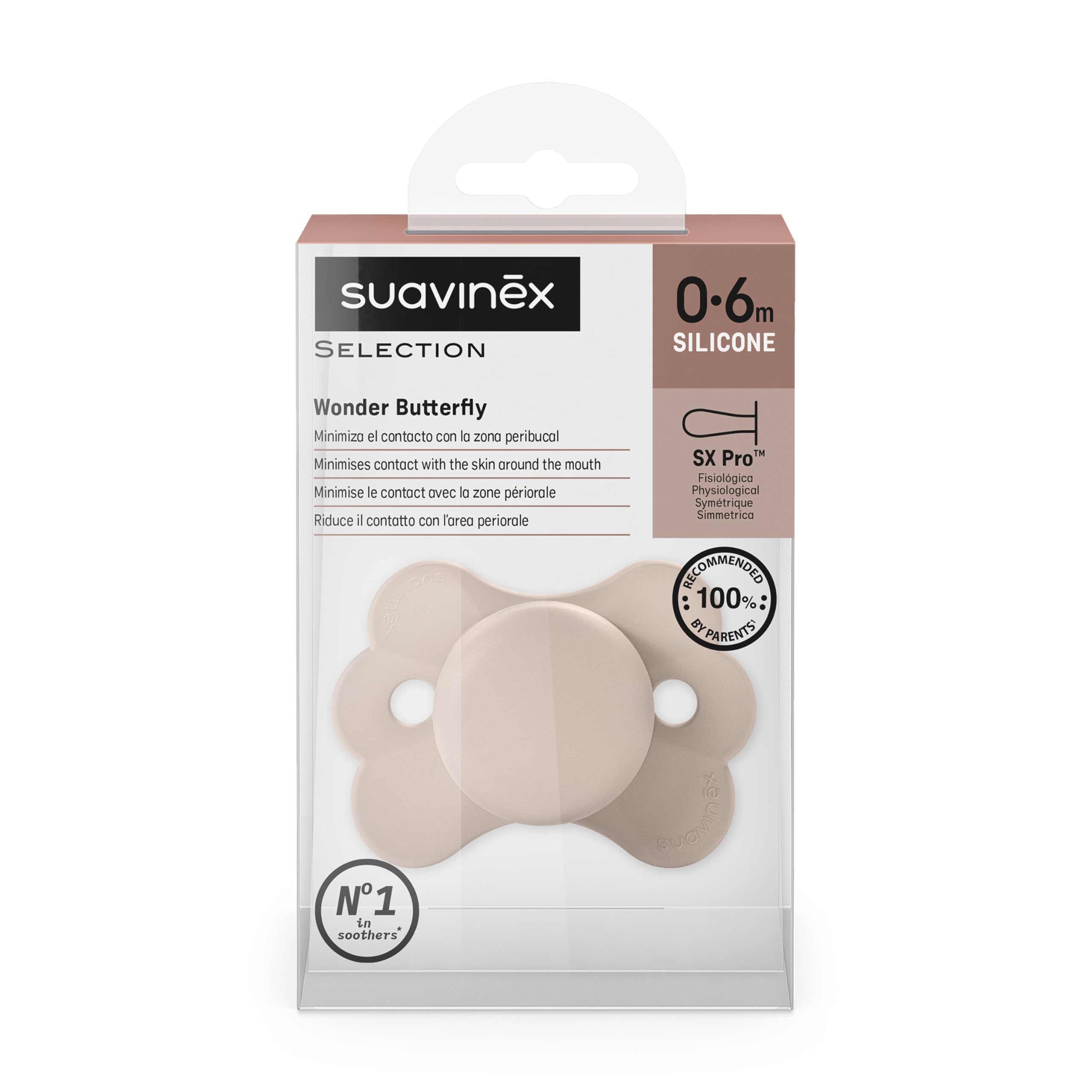 Suavinex, Chupete para Bebés 0/6 Meses, con Tetina Fisiológica de Silicona SX Pro, Tetina Simétrica, Plana y Flexible, para Recién Nacido, Respeta el Desarrollo Bucodental, Wonderland Rosa Liso — view 2