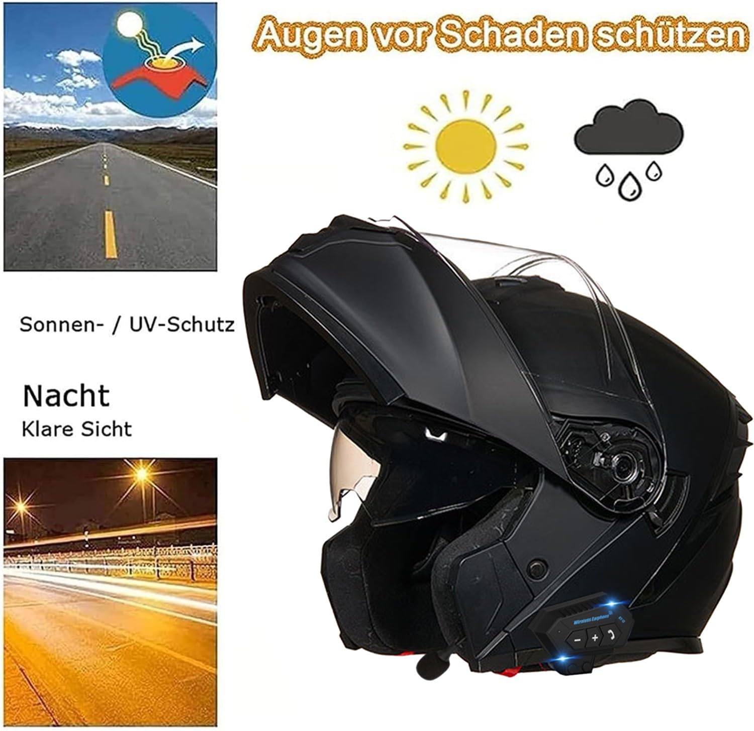 Casco Moto Modulare Adulto Omologato ECE e DOT, Casco Integrale Flip-Up Bluetooth Integrato con Microfono e Doppio Altoparlante, Doppia Visiera