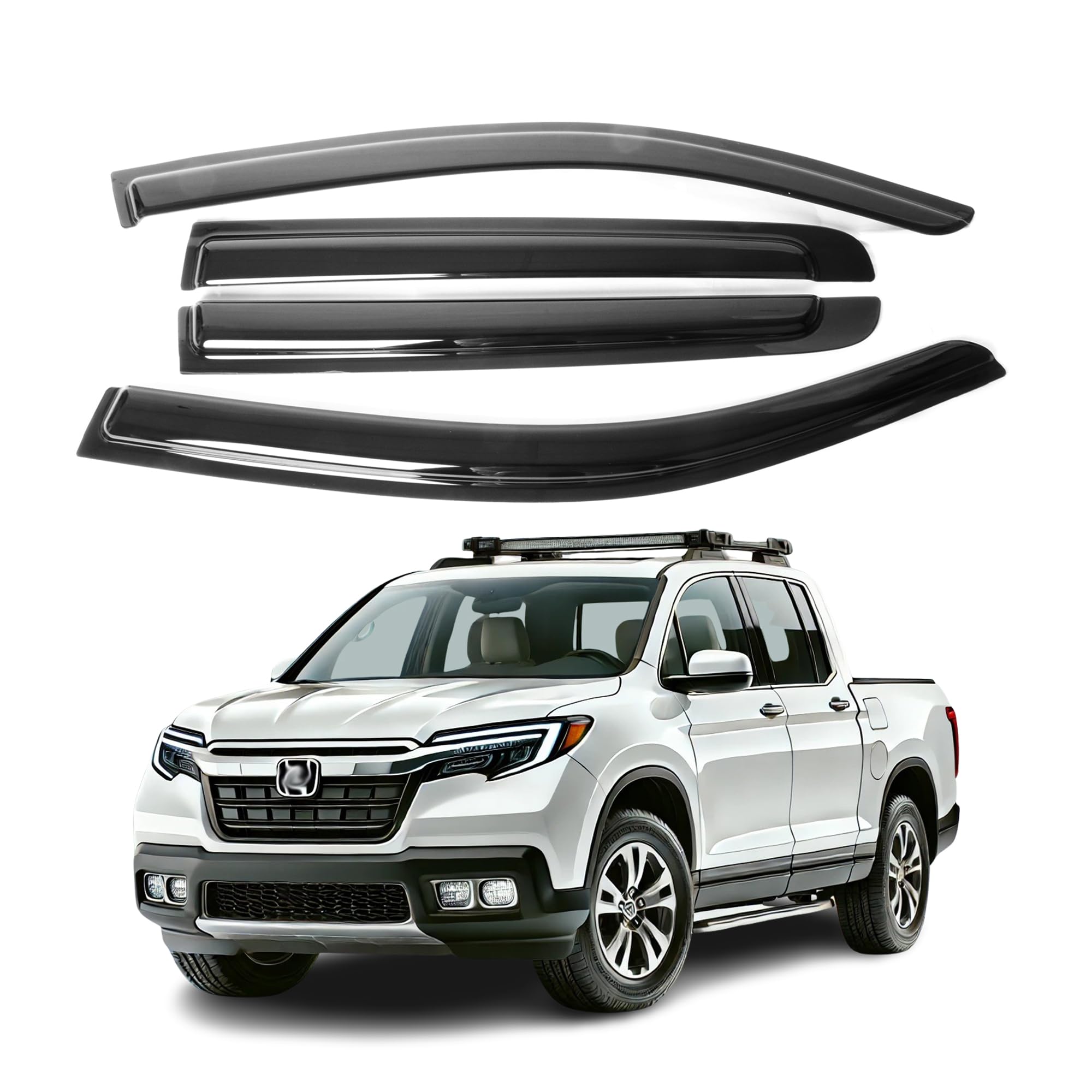 Fits for Honda Ridgeline 2017 2018 2019 2020 2021 2022 2023 2024 Smoke Window Visor Set - Sun, Rain, and Vent Protection, 4-Pieces Tape-On Window