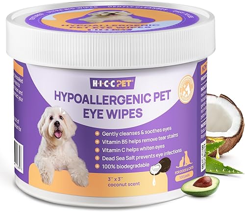 HICC PET Toallitas para ojos para perros y gatos, tratamiento de infección de ojos de perro recomendado por veterinarios, elimina suavemente las