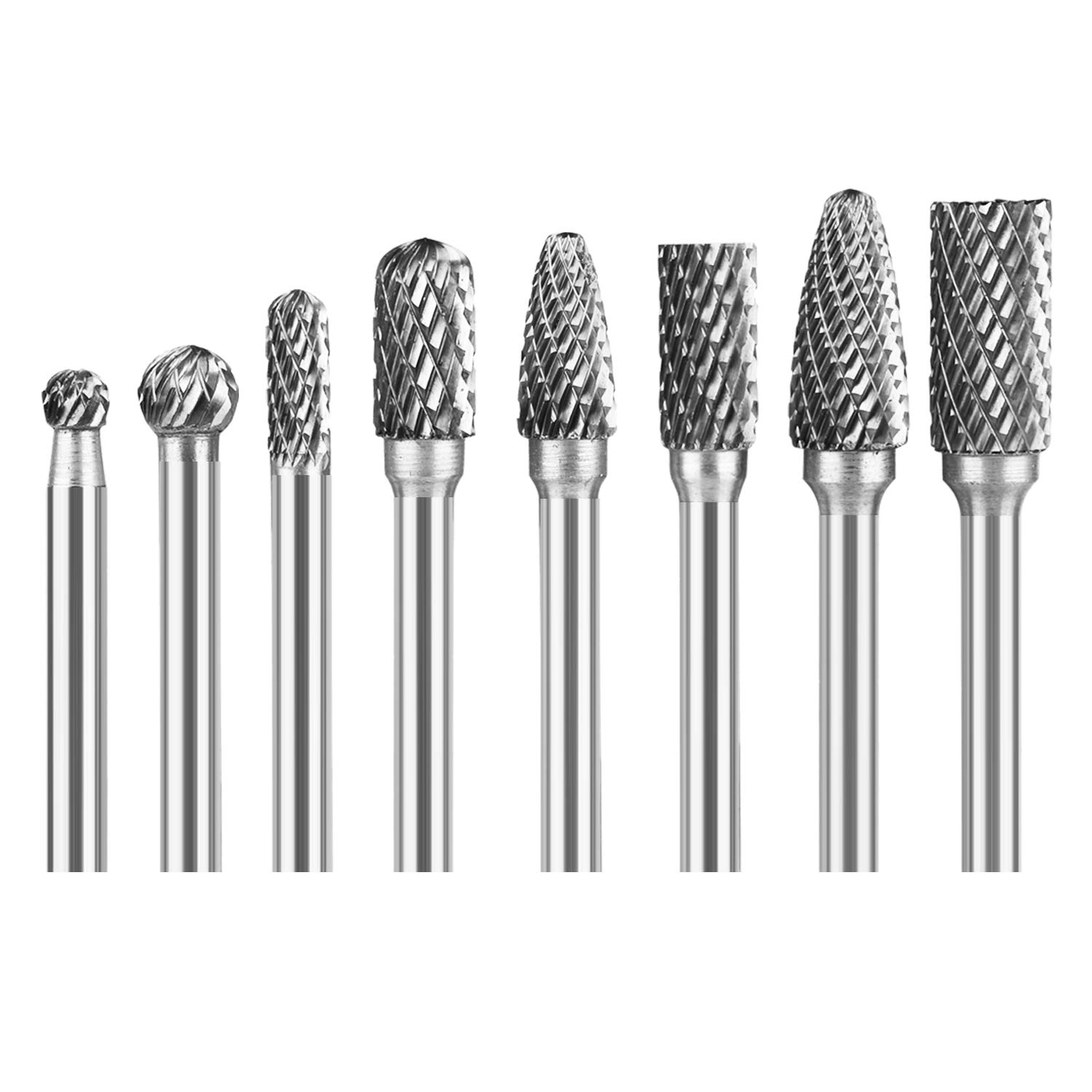 Fraises Rotatives, Double Coupe de Tungstène Burres, 8 Pièces Double Coupe de Tungstène Burres Rotatives en Carbure Massif En Acier Set 6mm Queue Pour Outils Rotatifs perceuse électrique -CTBSE