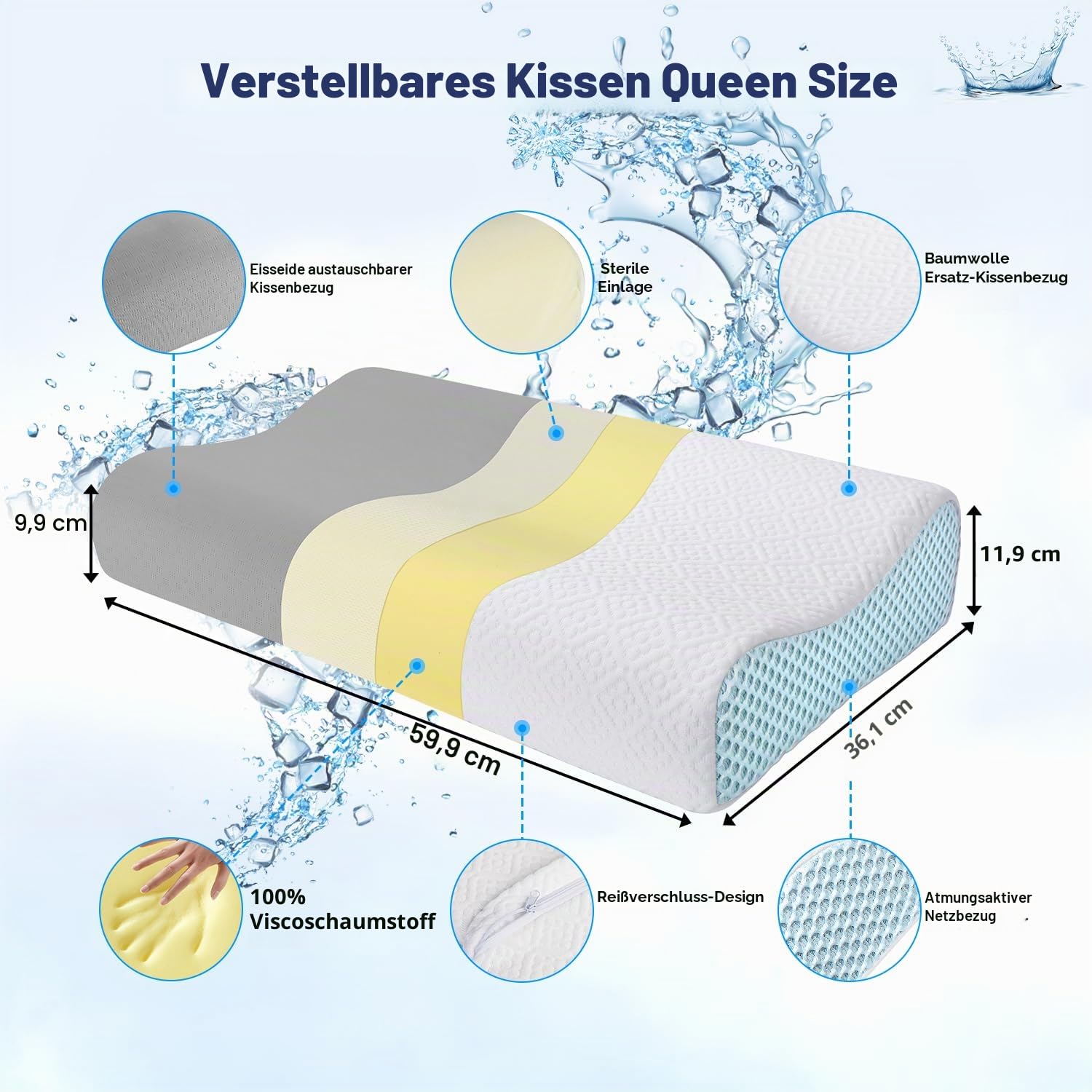 PKBD Memory-Schaum Kopfkissen mit 2 Kissenbezügen, Ergonomisches Orthopädisches Kissen, Nacken-Konturiertes Bettkissen
