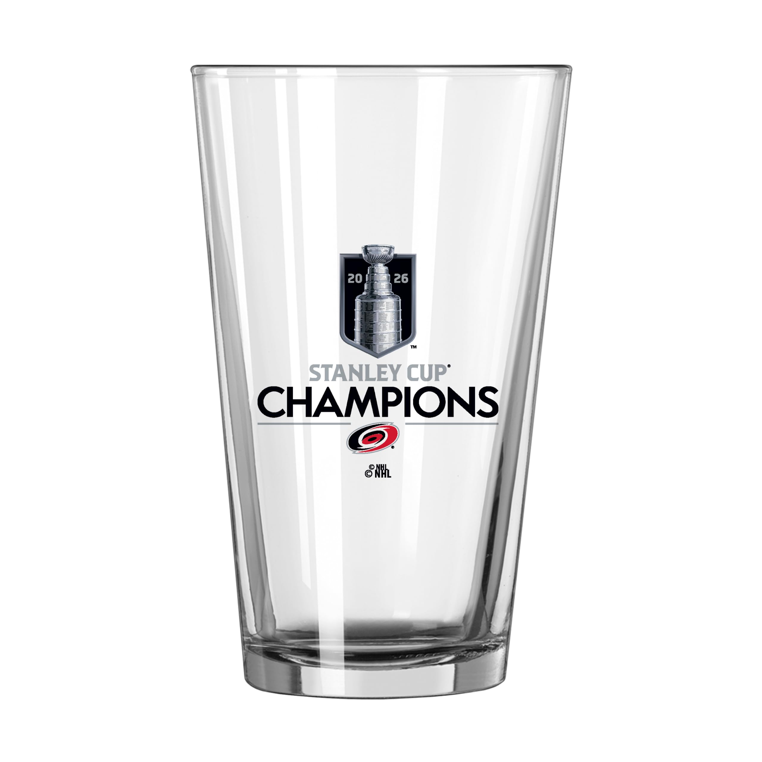 Logo Brands NHL Carolina Hurricanes NHL Stanley Cup Champions 16 oz Pint Glass – Offical Stanley Cup Champions Design| 16 Fluid Ounces| Glass