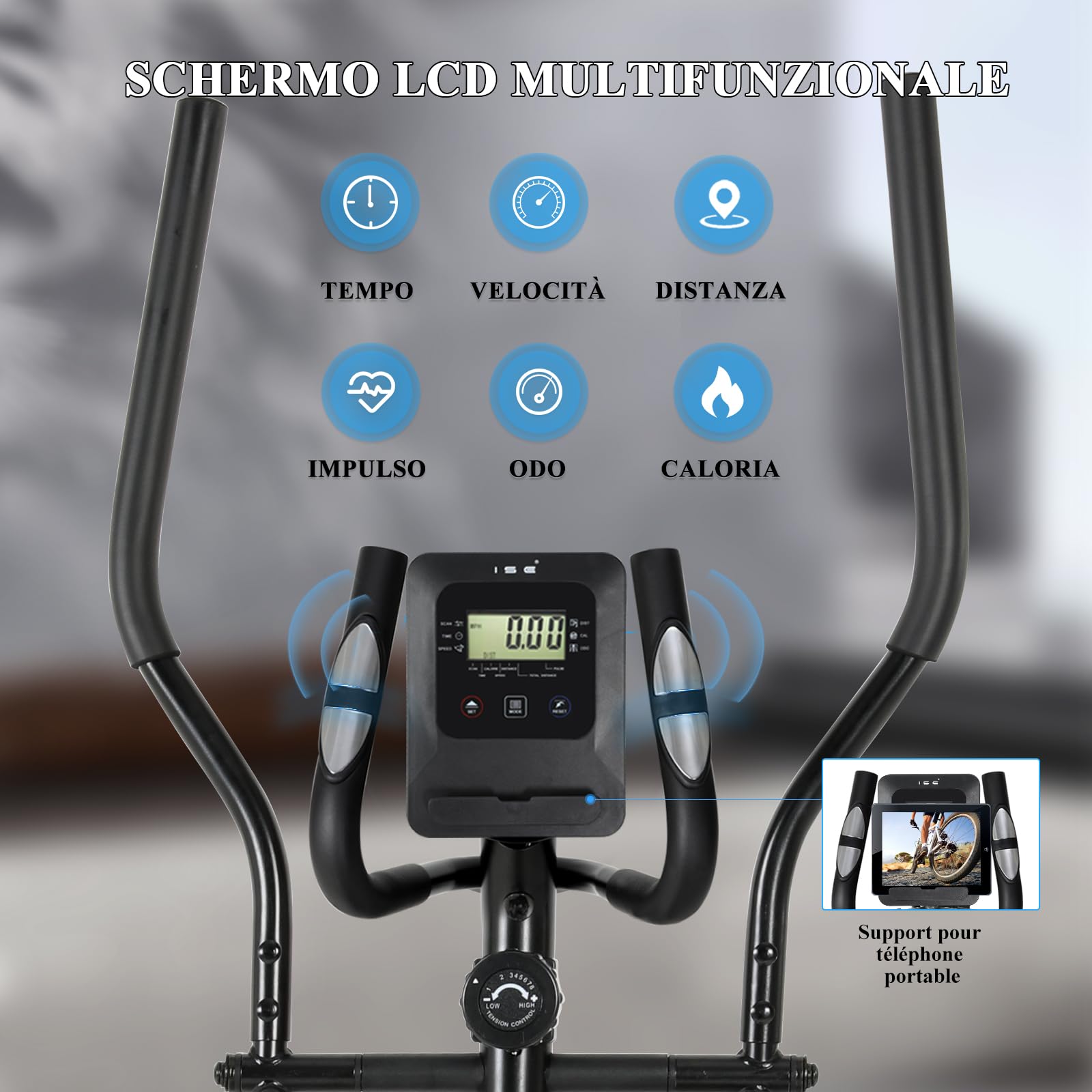 ISE Ellittica da Casa, Cyclette Ellittica Professionale con Resistenza Magnetica Schermo LCD Supporto per Smartphone