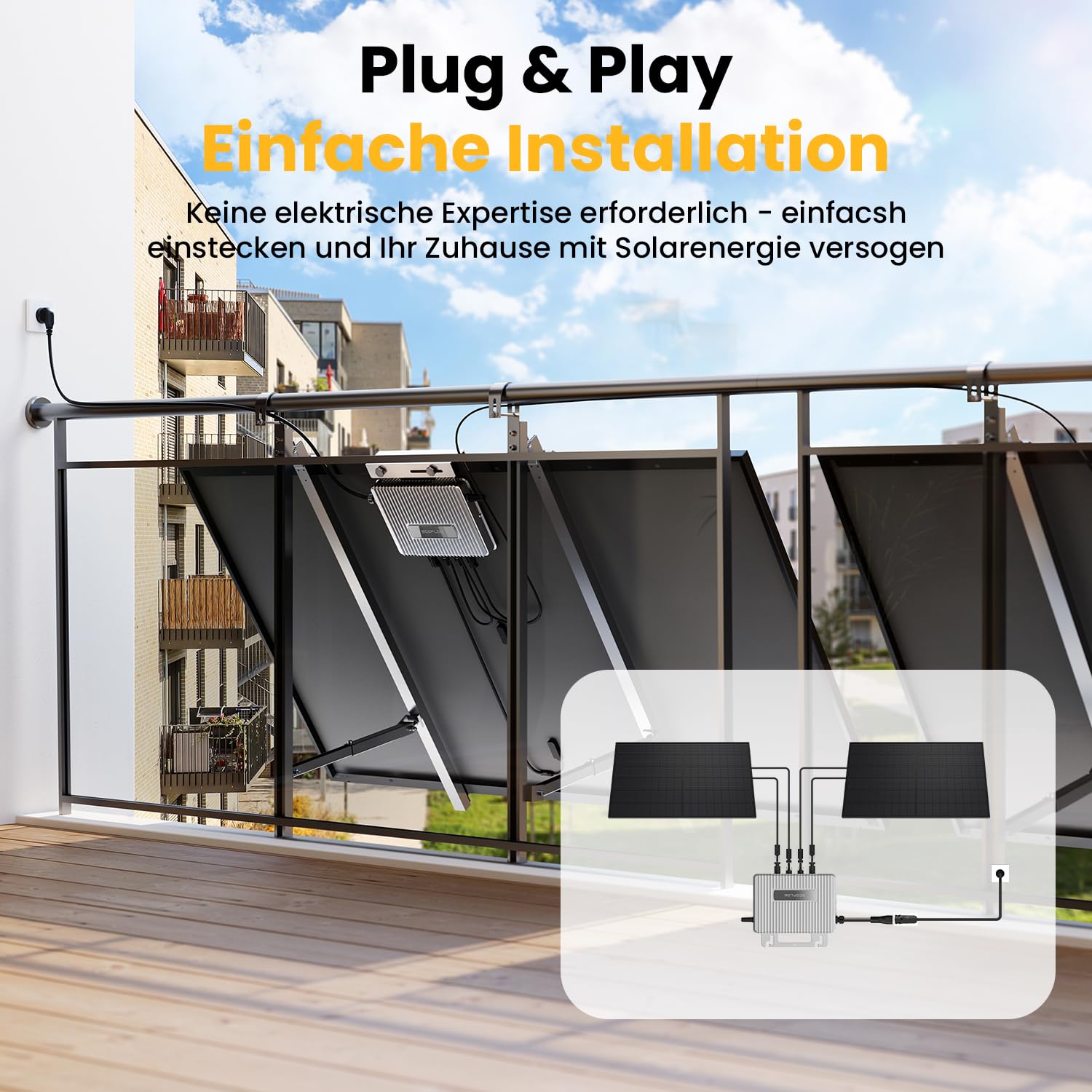 Powerness® EcoFlow Stream Mikro-Wechselrichter 800W, Intelligenter WLAN-Solarwechselrichter für Balkonkraftwerke, für 2 Solarpanels, IP67 wasserdicht, MPPT-Technologie, App-gesteuert (0% MwSt)