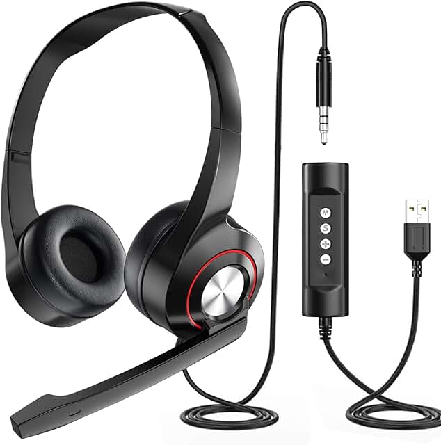 Newaner Casque Micro PC, USB/3.5mm Casqu Audio Filaire de Bureau pour Entreprise, Headset avec Microphon AntiBruit pour Ce...