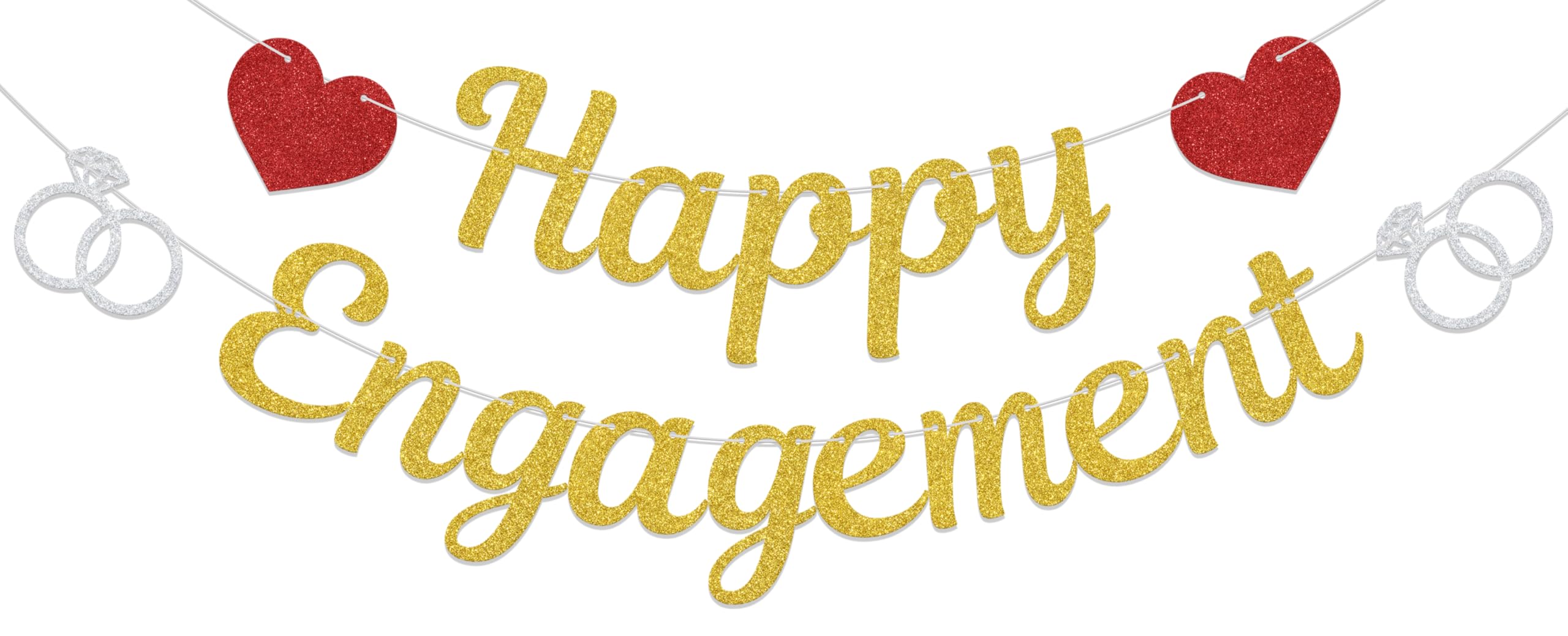 Happy Engagement Banner, Just Engaged Decorations for Wedding Party, Engagement Party Decorations Sign, Wedding Shower Bride to Be Decor Supplies Gold Red & Sliver