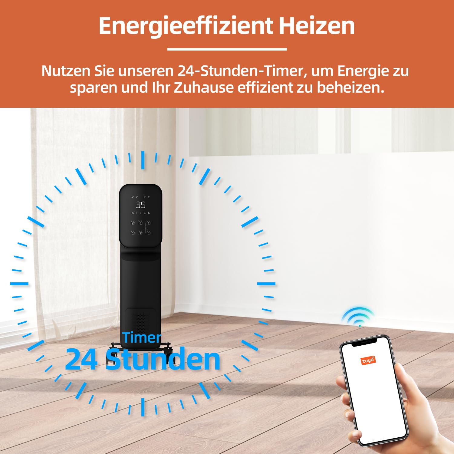 SHX Ölradiator Heizung 2000 Watt mit Wifi, 3 Heizstufen, 24 Stunden Timer, Elektronisches Thermostat, Boost Funktion, Heizt bis zu 40 qm Fläche, Weiß