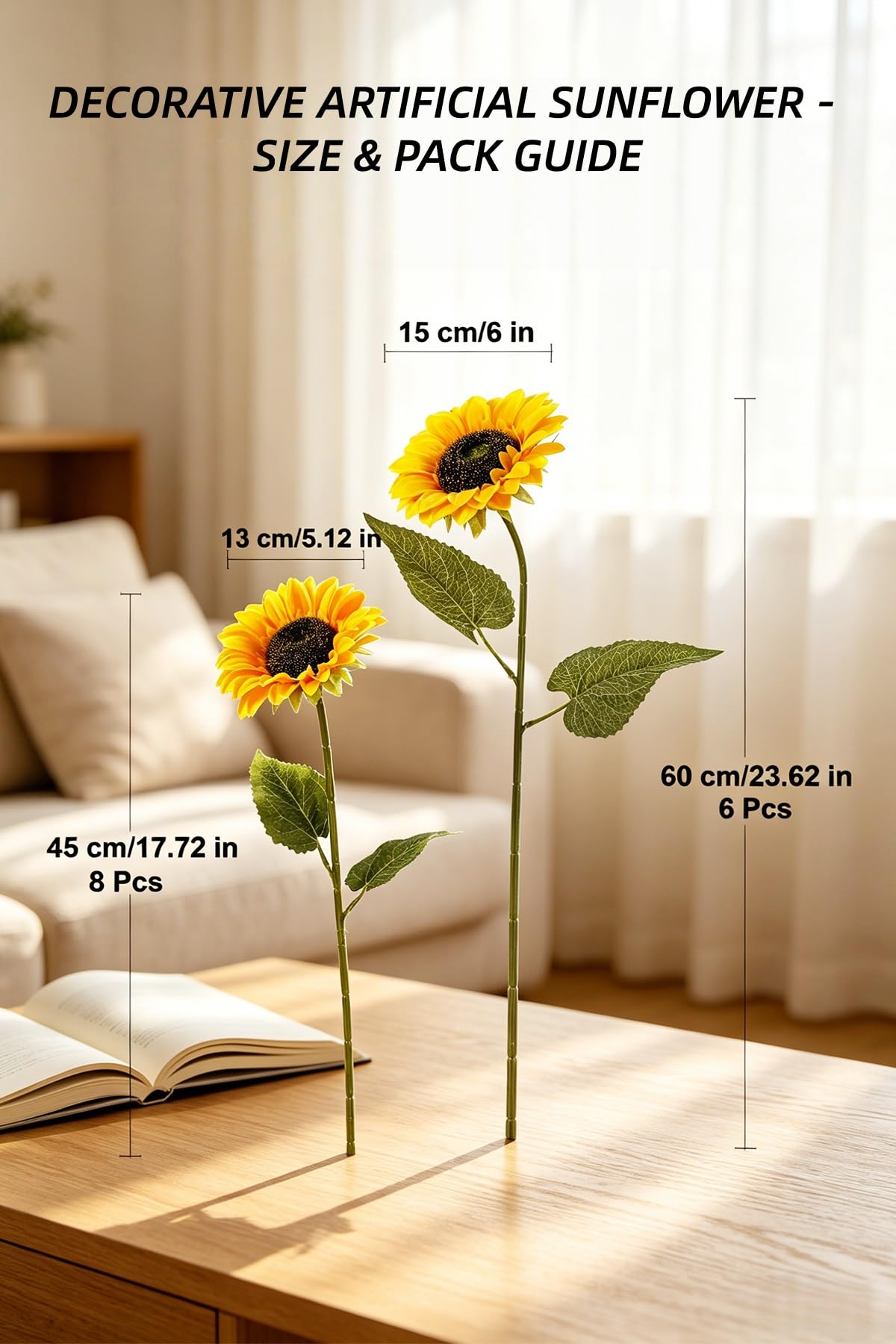 Laelfe 8 Piezas Girasoles Artificiales Grandes, 45 cm Flores Girasoles Amarillas de Plástico para Decoración de Hogar, Arreglos de Bodas, Fiestas de Cumpleaños y Mesa