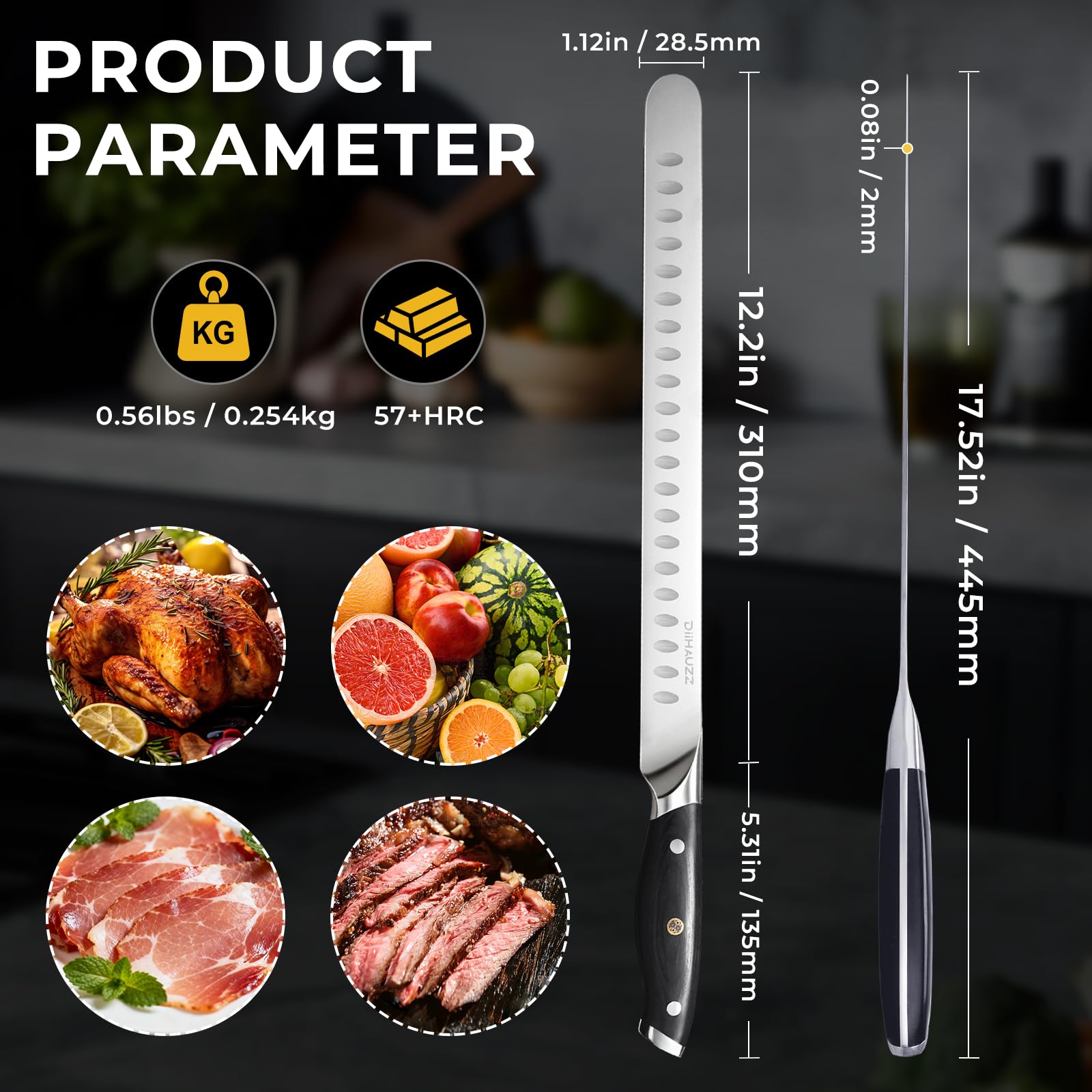 DiiHAUZZ Brisket Knife, 12 Inch Carving and Slicing Knife for Meat — Amazon image 2