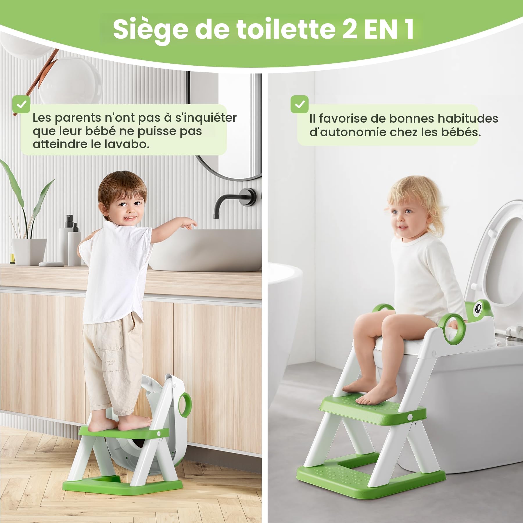 COOSEYA Grenouille Reducteur Toilette Enfant, Réducteurs de Toilettes Bebe, Adaptateur Wc Enfant 2 en 1 Pour GarçOns et Filles, avec Protection Anti éClaboussures