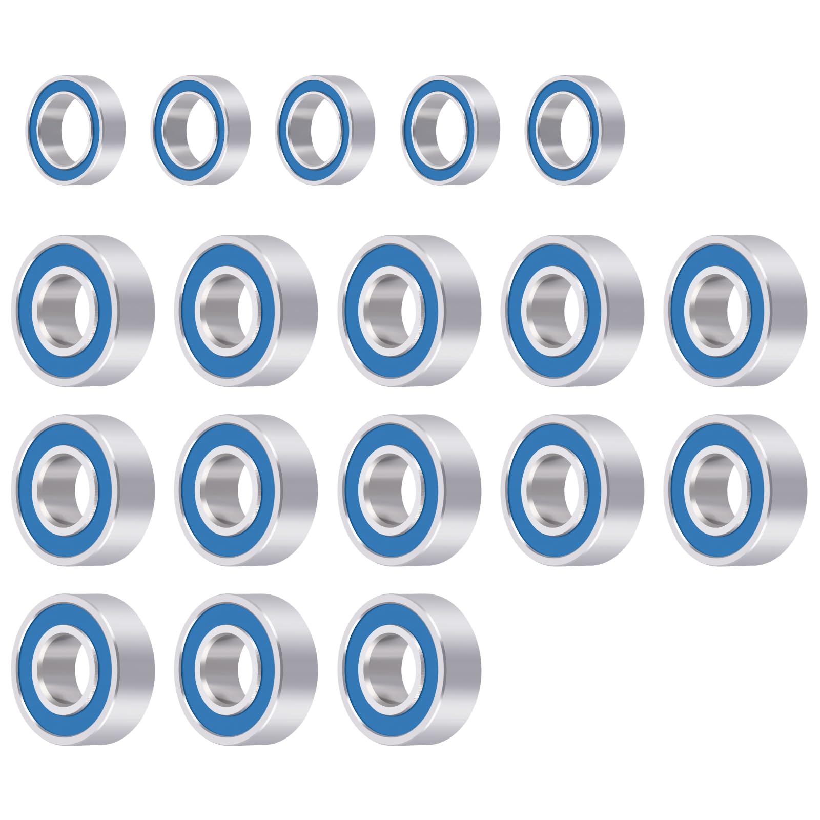 LSG 18Pcs RC Ball Bearings 5x8x2.5mm 5x11x4mm Rubber Sealed Ball Bearing Kit for Tamiya Grasshopper Lunchbox Hotshot 1/10 RC Car Upgrade Parts Blue