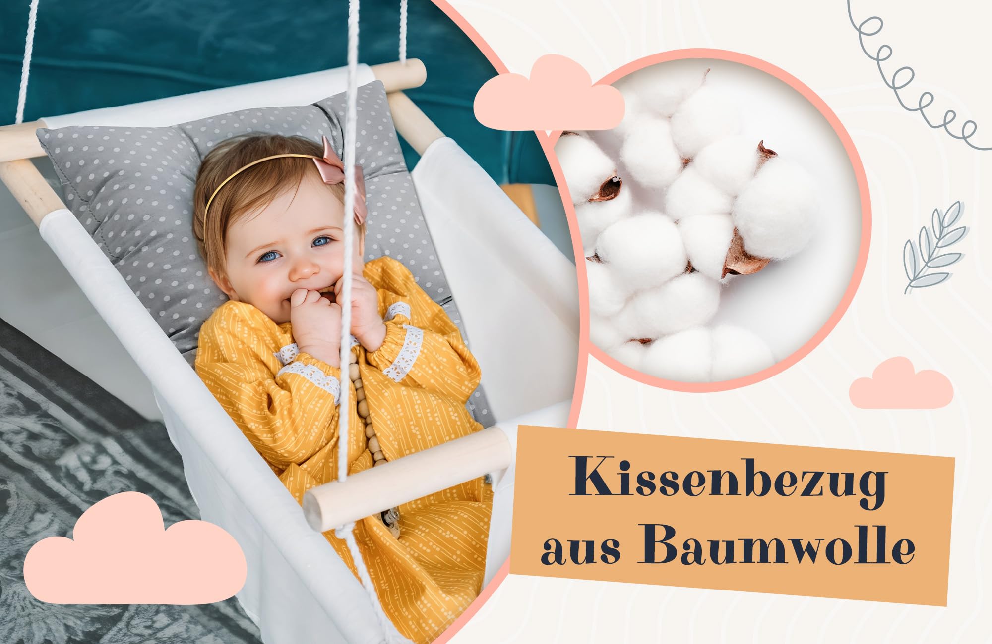 Materasso per Amaca Neonato - 30x80 cm Cuscino Confortevole per Culla Sospesa Letto Bambino Materasso Morbido Traspirante Ideale per Bebe Altalena certificazione Oeko-Tex Puntini
